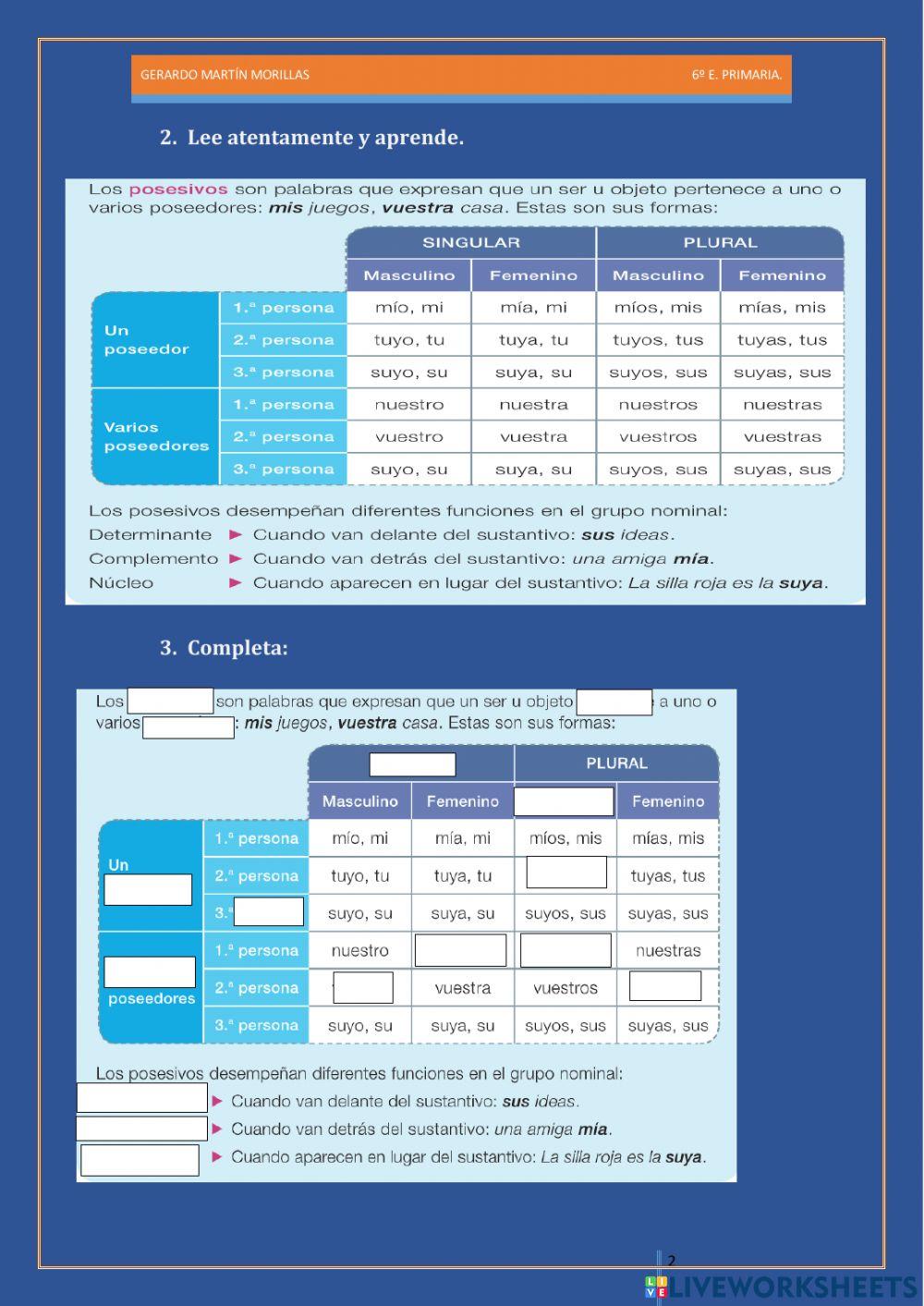 Taller de gramática. Ficha 3. 6º. Taller de gramática. Ficha 3. 6º.