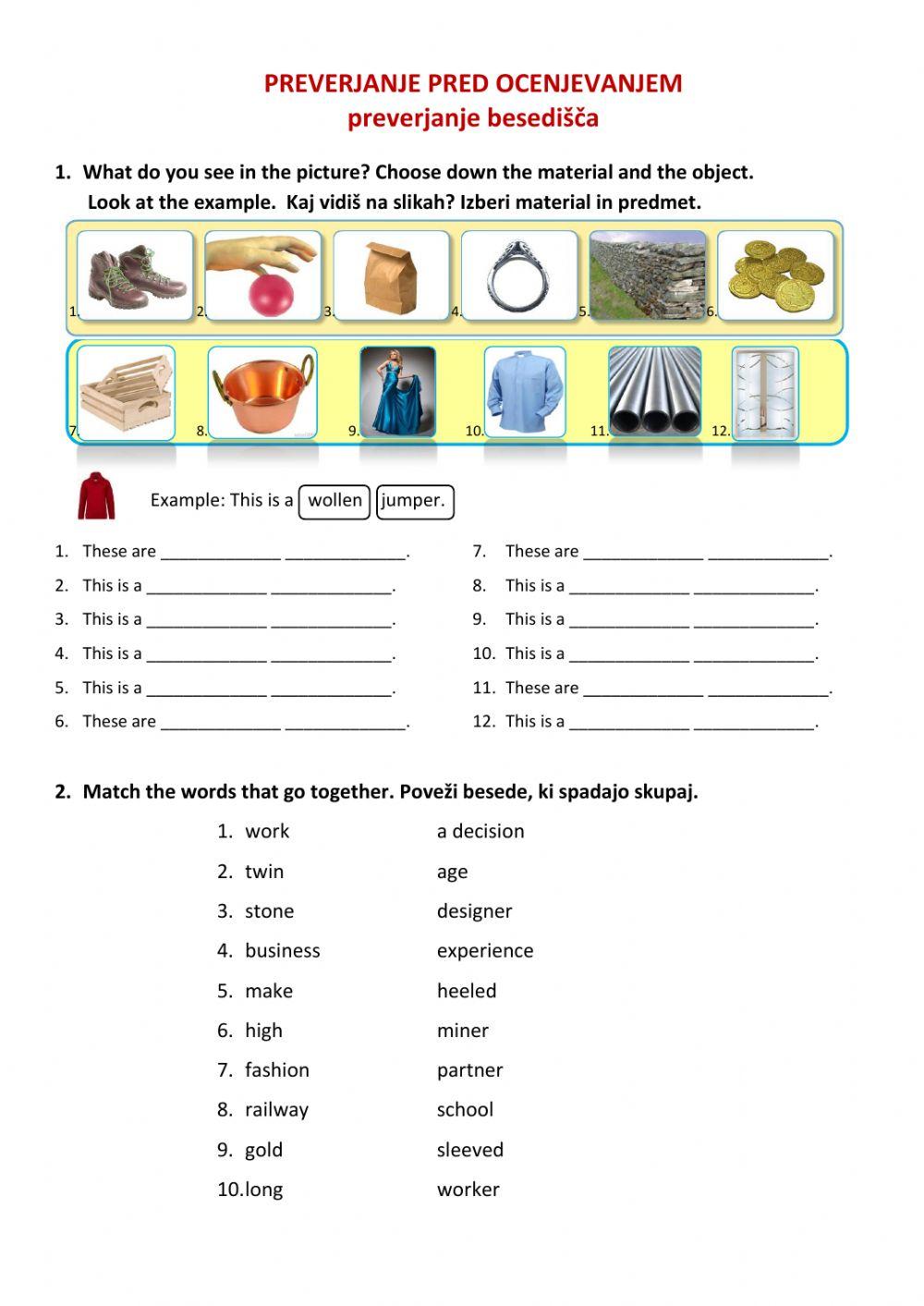 9. razred - preverjanje znanja - besedišče