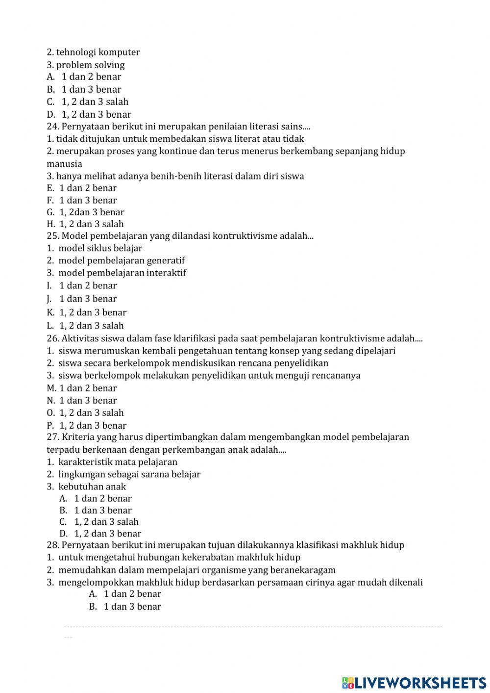 Pre test pembelajaran ipa sd