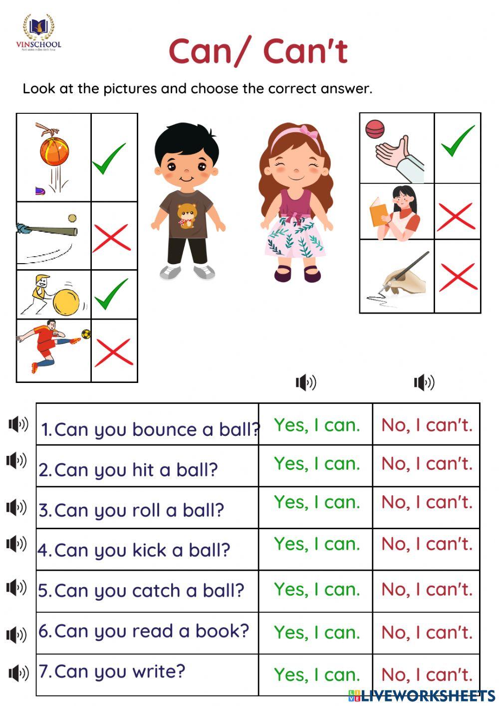 Can or can t activity for kindergarten live worksheets 49 off