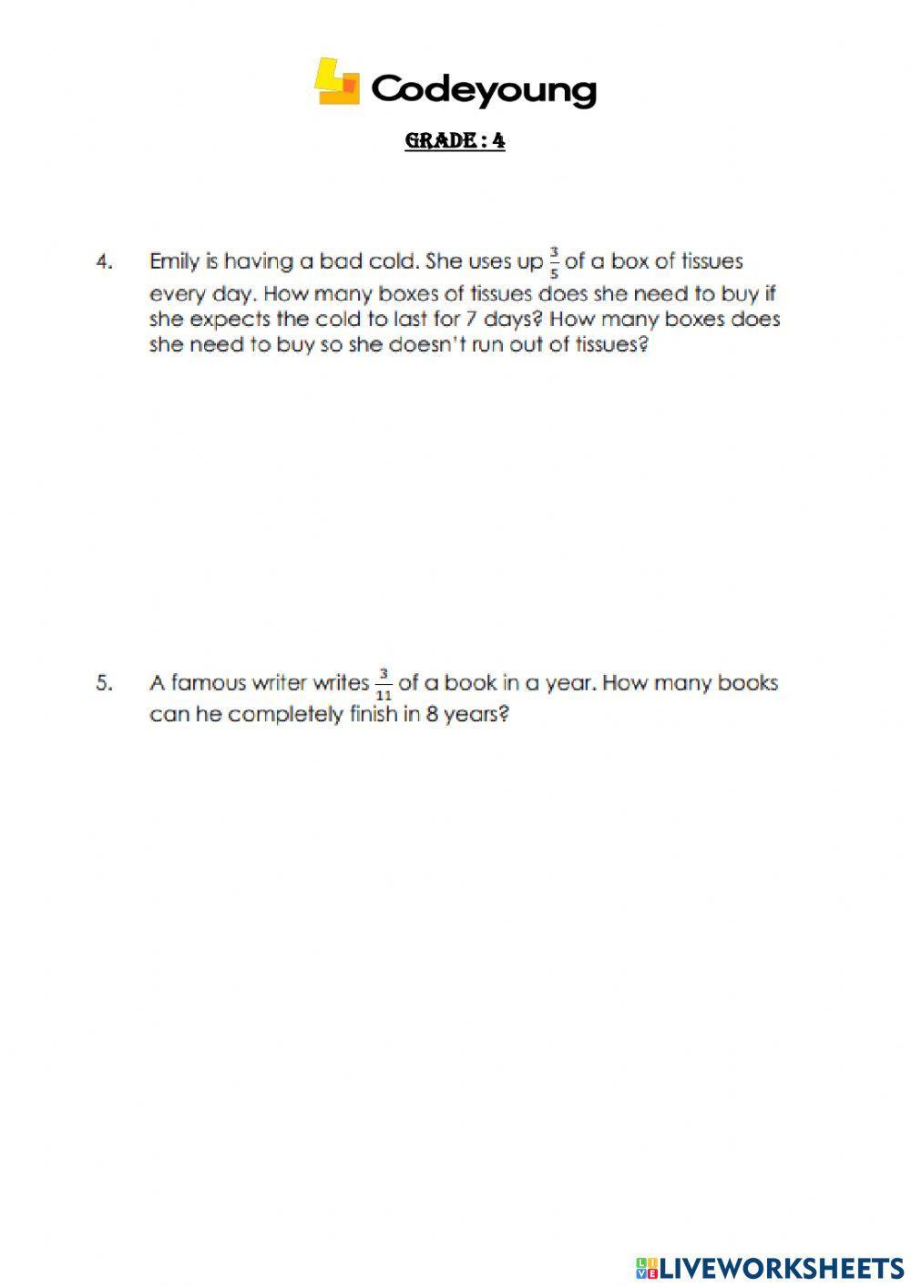 Finding fractions of whole number (application work)