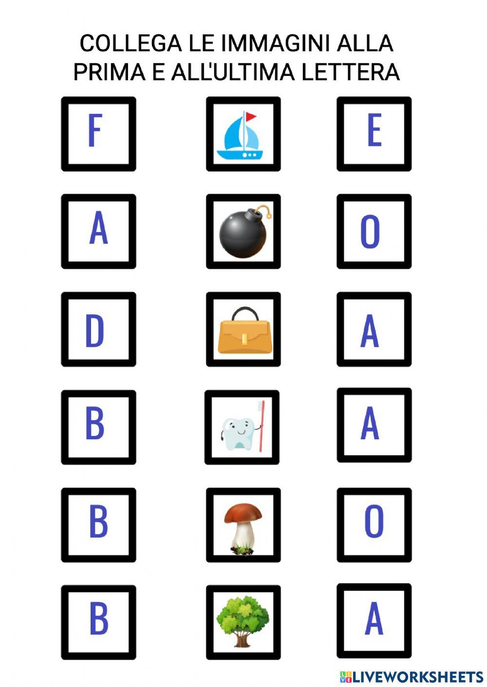Collega la parola alla lettera iniziale e finale