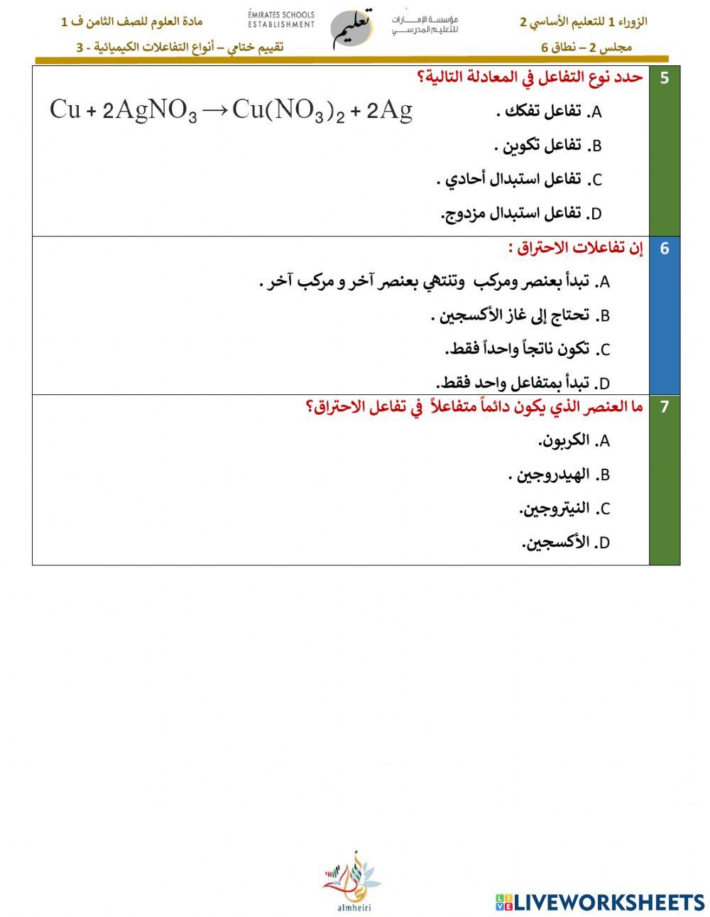 انواع التفاعلات الكيميائية 3