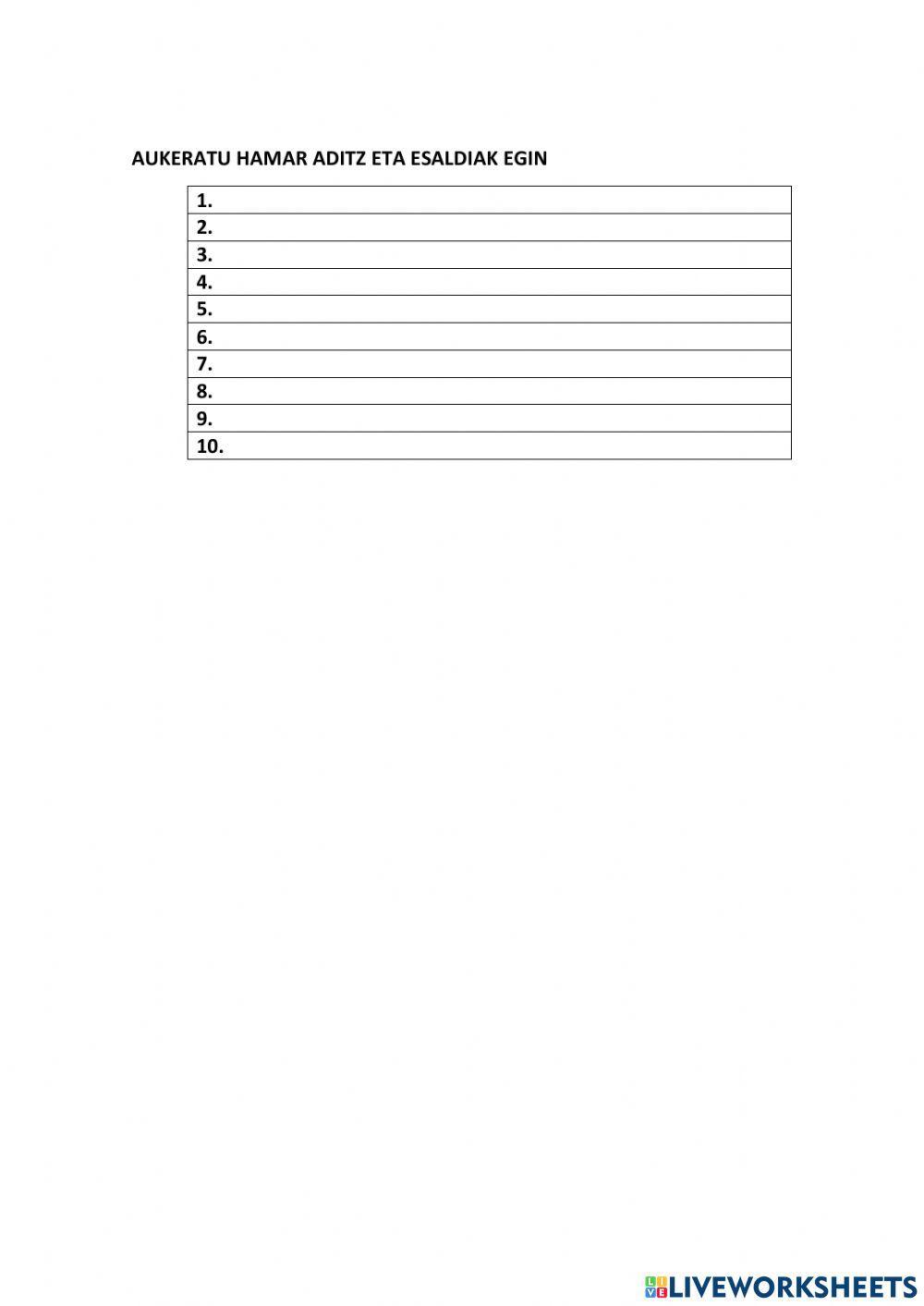 Hiztegia lantzen. Aditzak