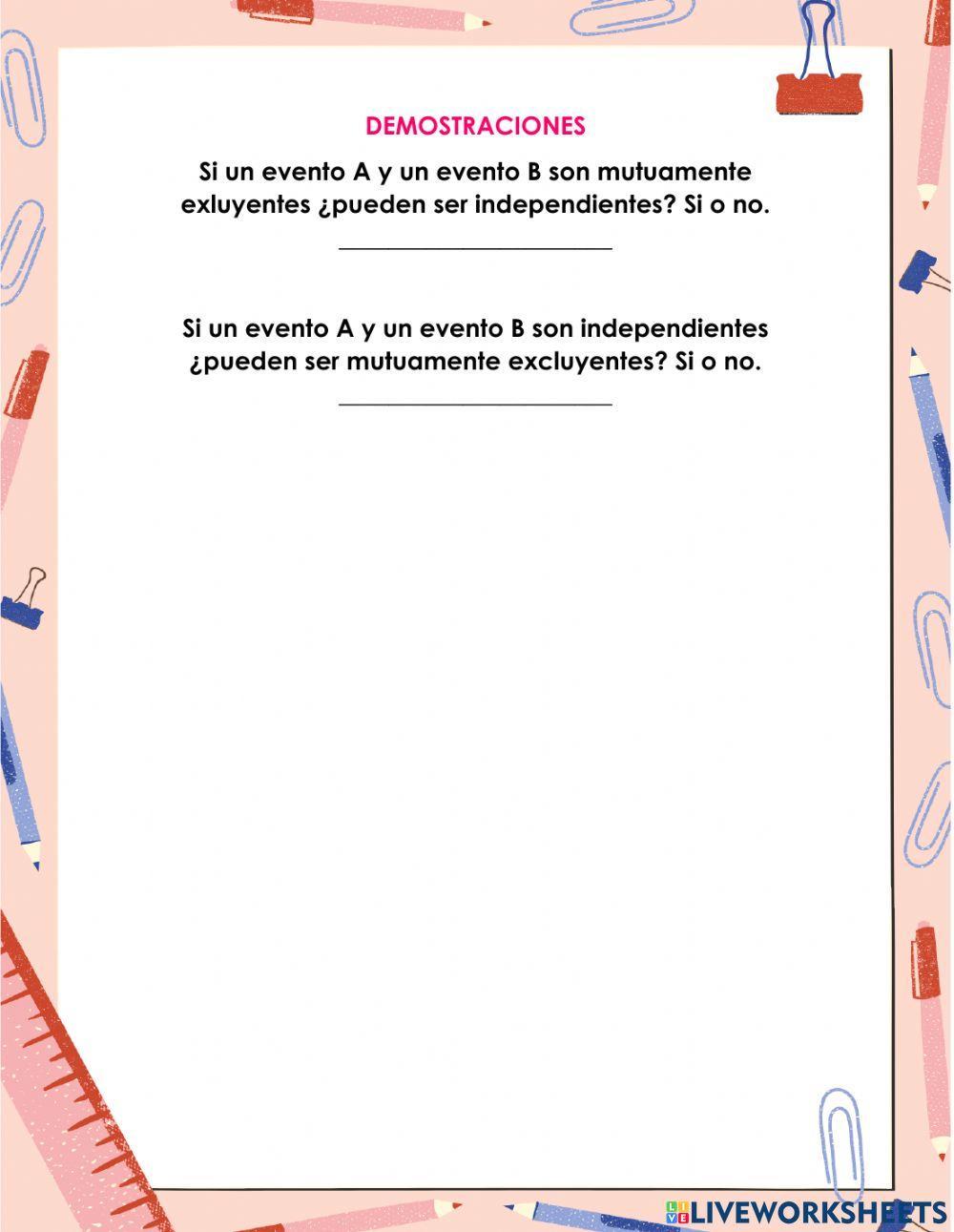 Eventos mutuamente excluyentes e independientes