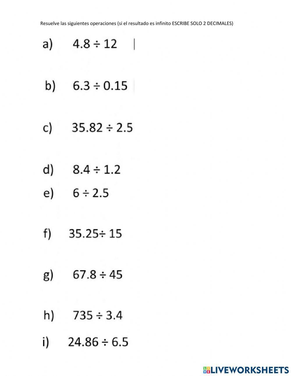 División números decimales