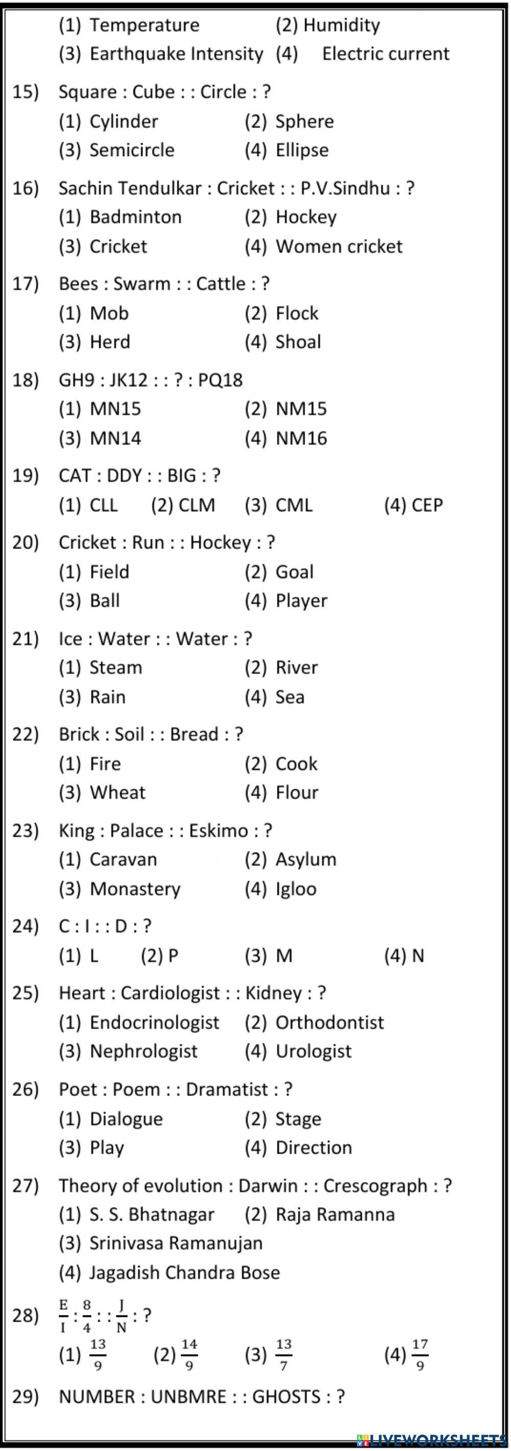 Analogy - letters - words