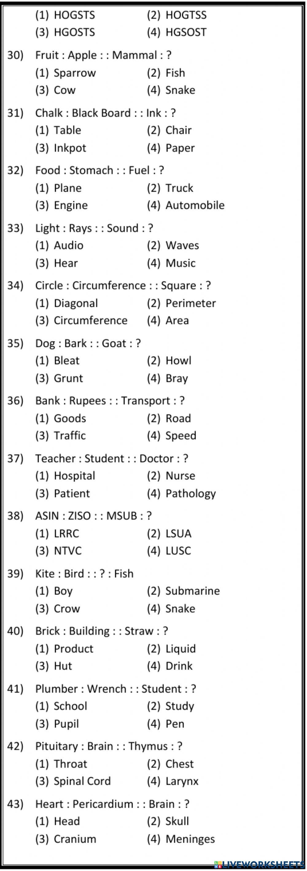 Analogy - letters - words