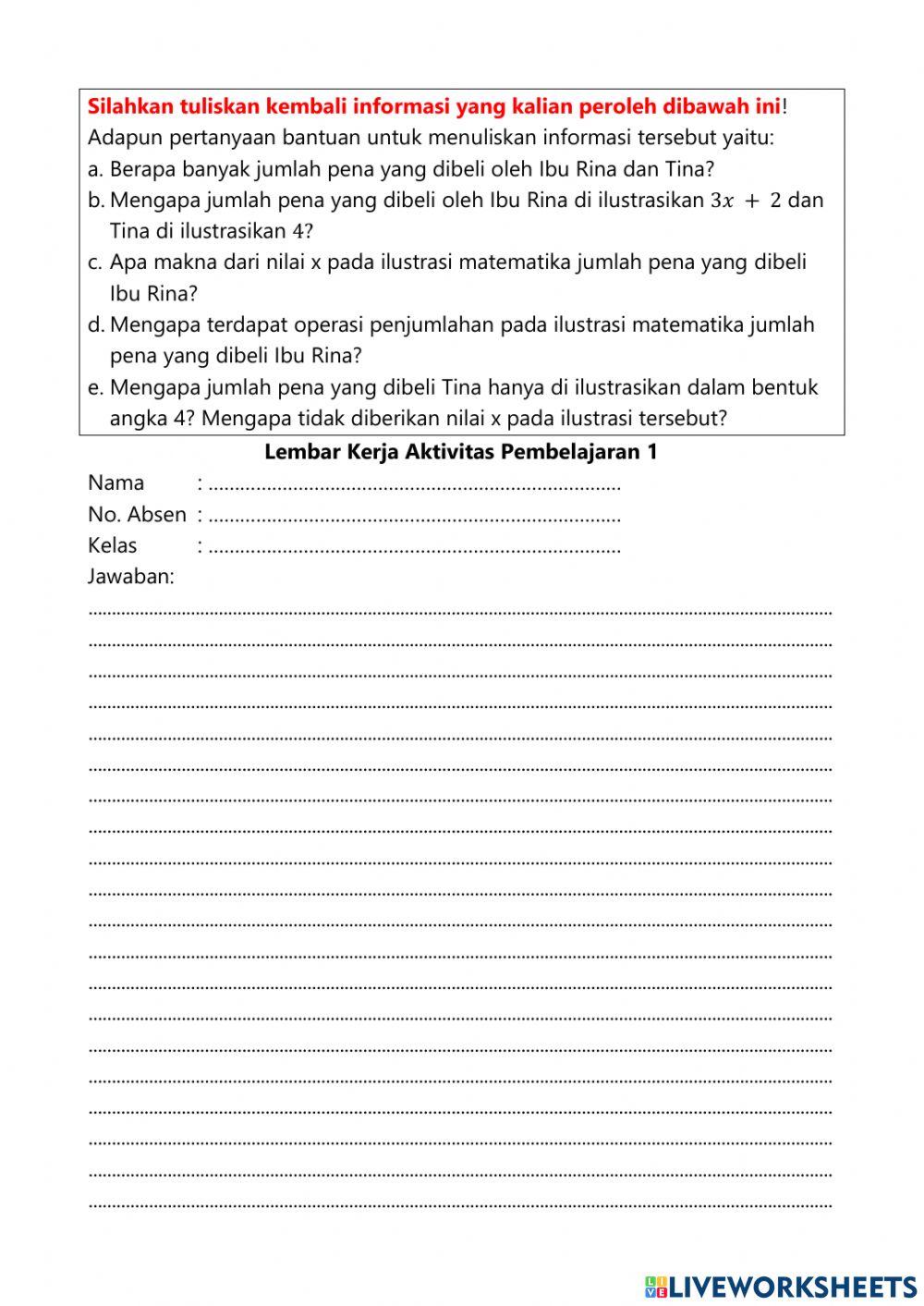 Mendeskripsikan Konsep Variabel, Koefisien dan Konstanta