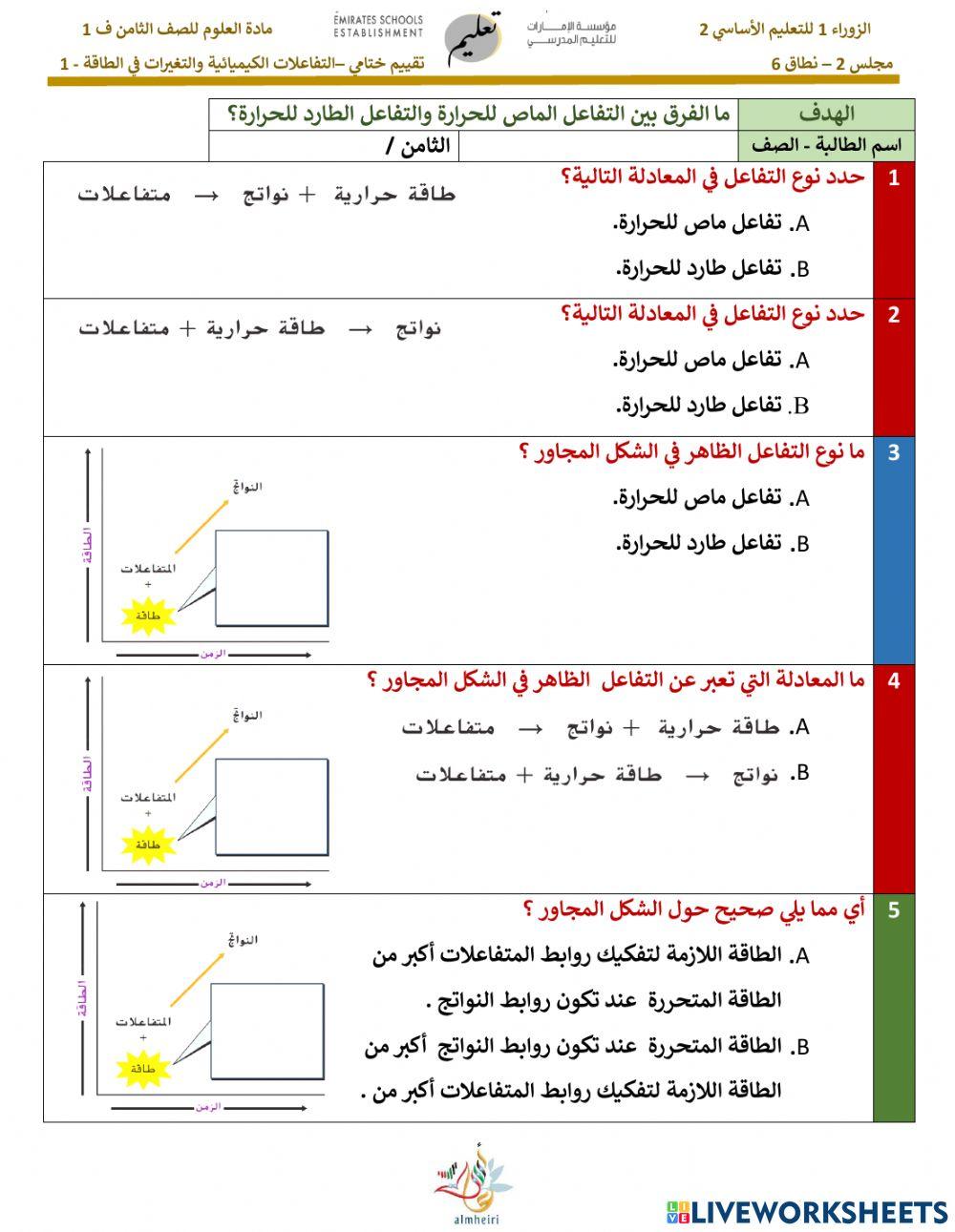 التفاعلات الكيميائية و التغيرات في الطاقة ج 1