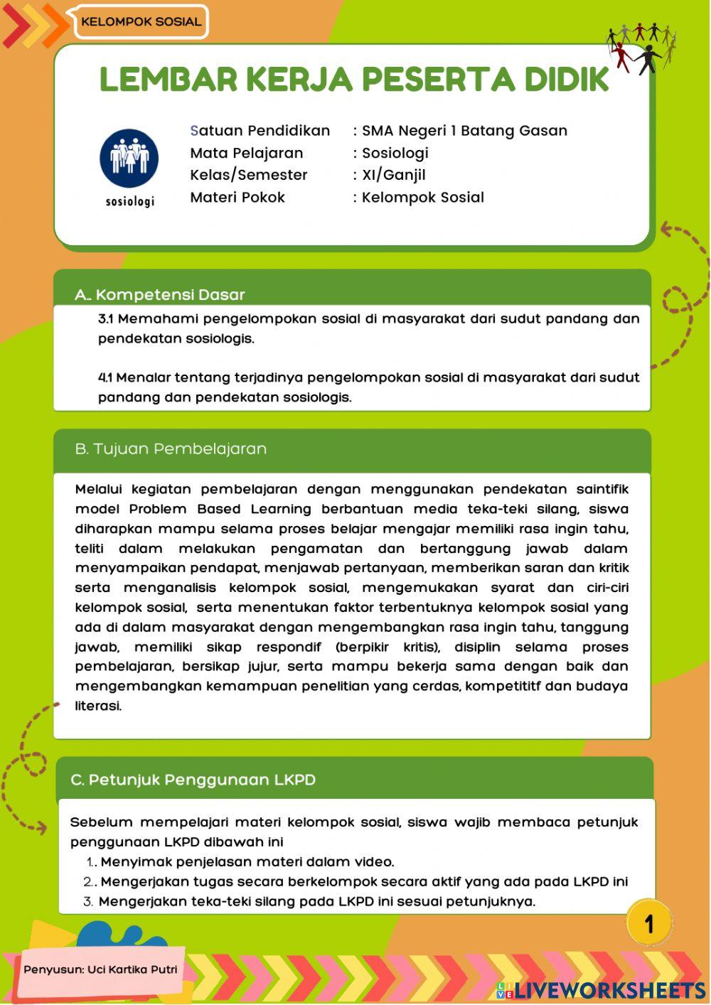 E-LKPD Sosiologi -Kelompok Sosial- Kelas XI