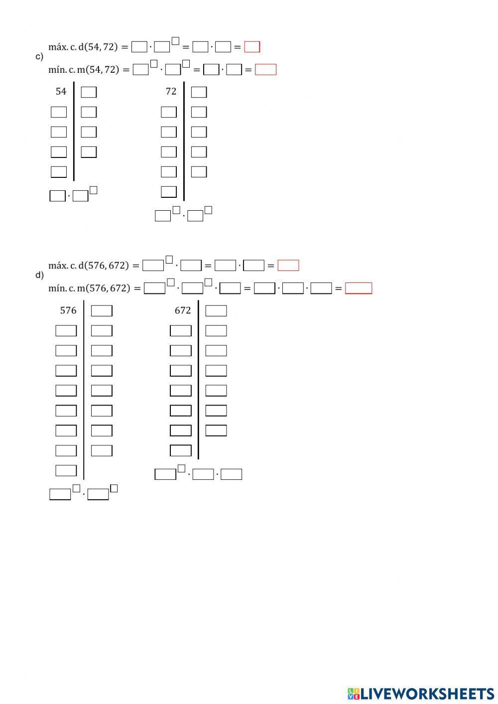 Máximo común divisor y mínimo común múltiplo (I)