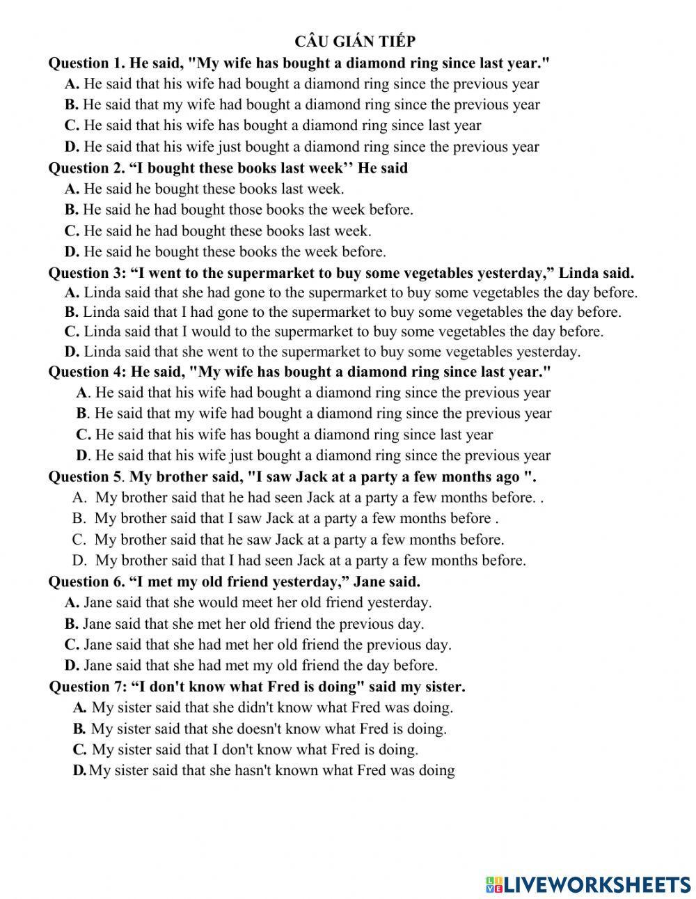 1. Câu gián tiếp