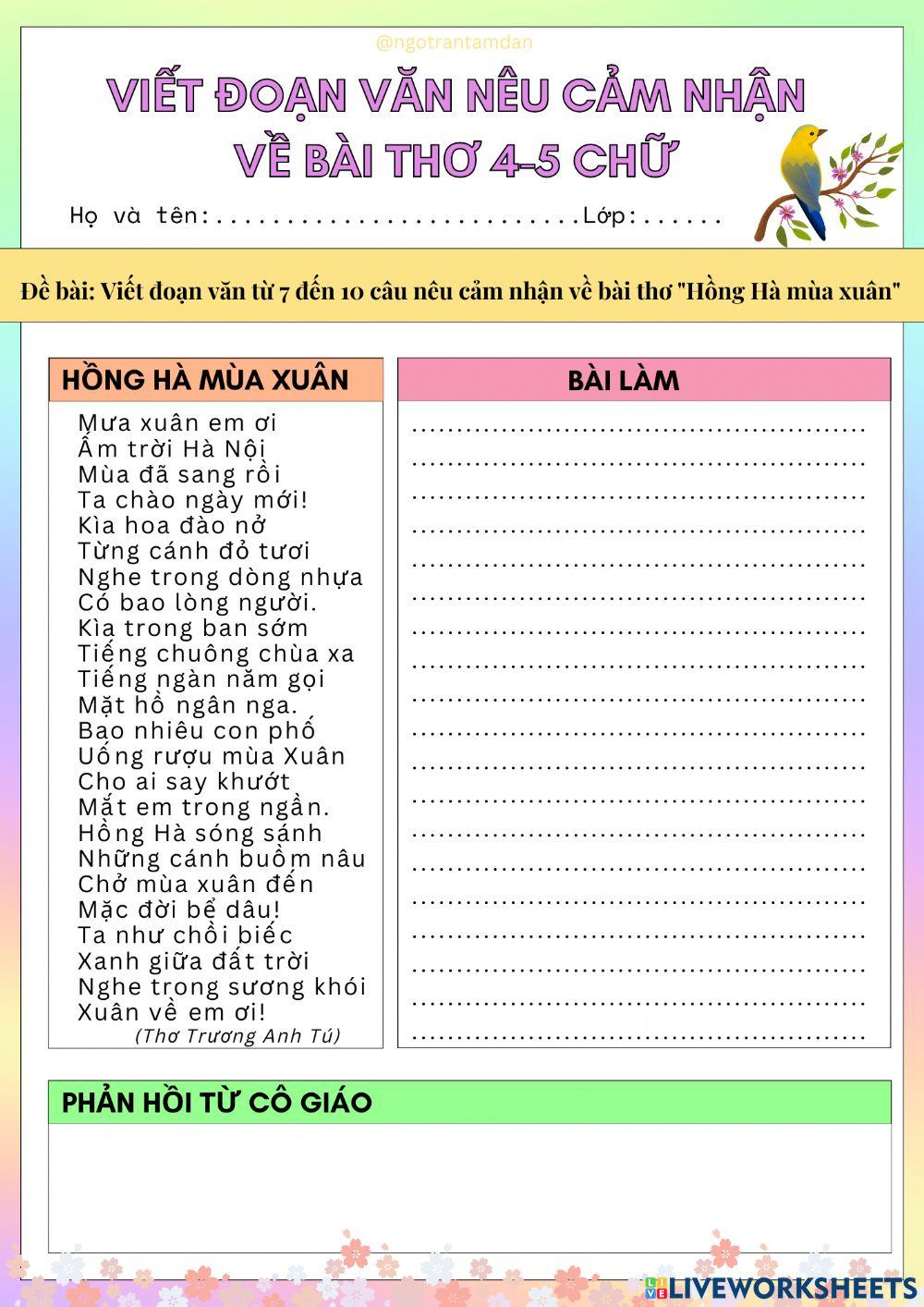 Viet cam nhan ve bai tho 4-5 chu