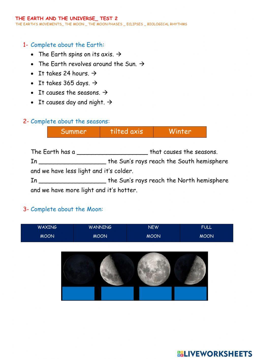 Earth, moon, natural changes