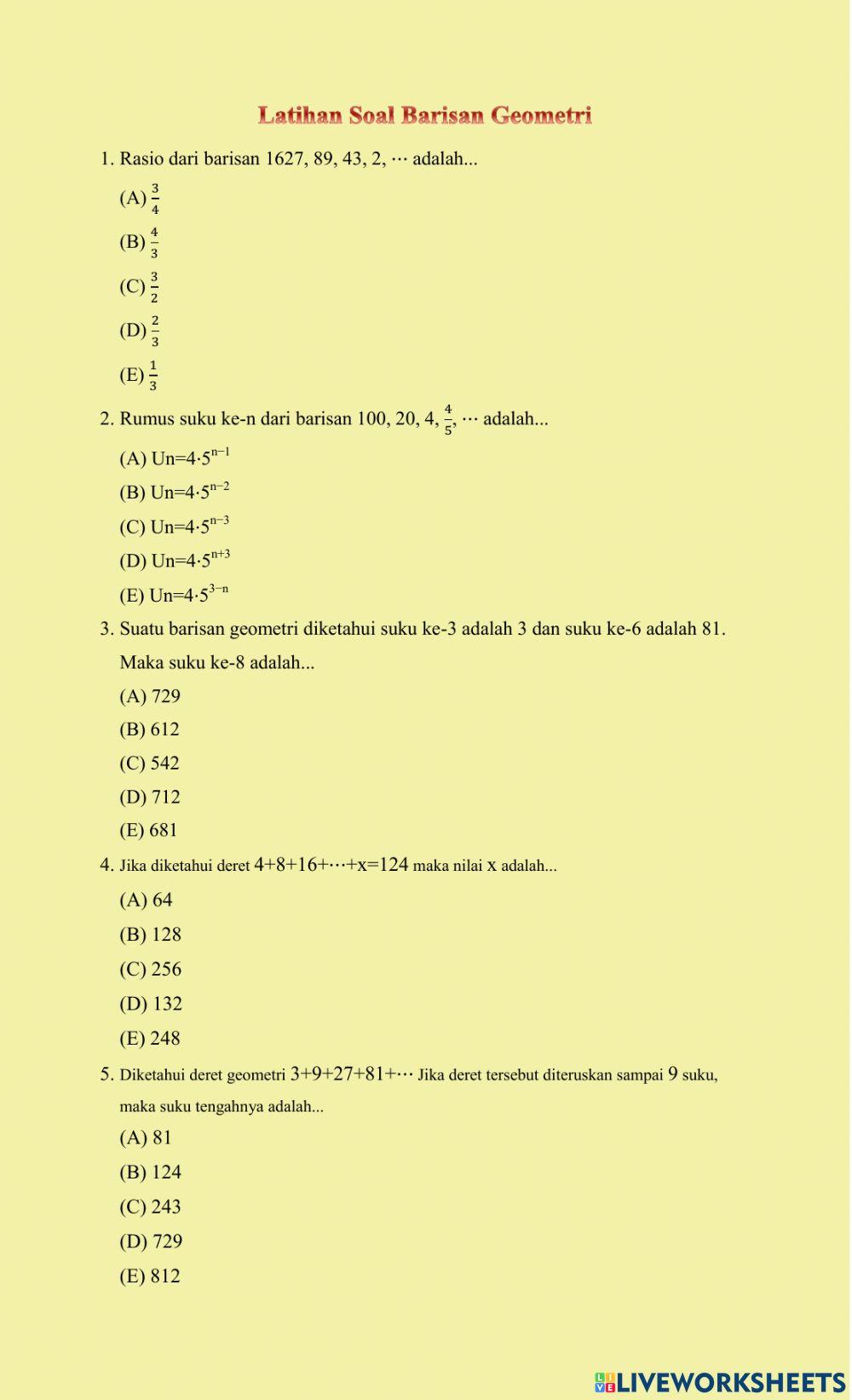 Barisan Geometri Barisan Geometri