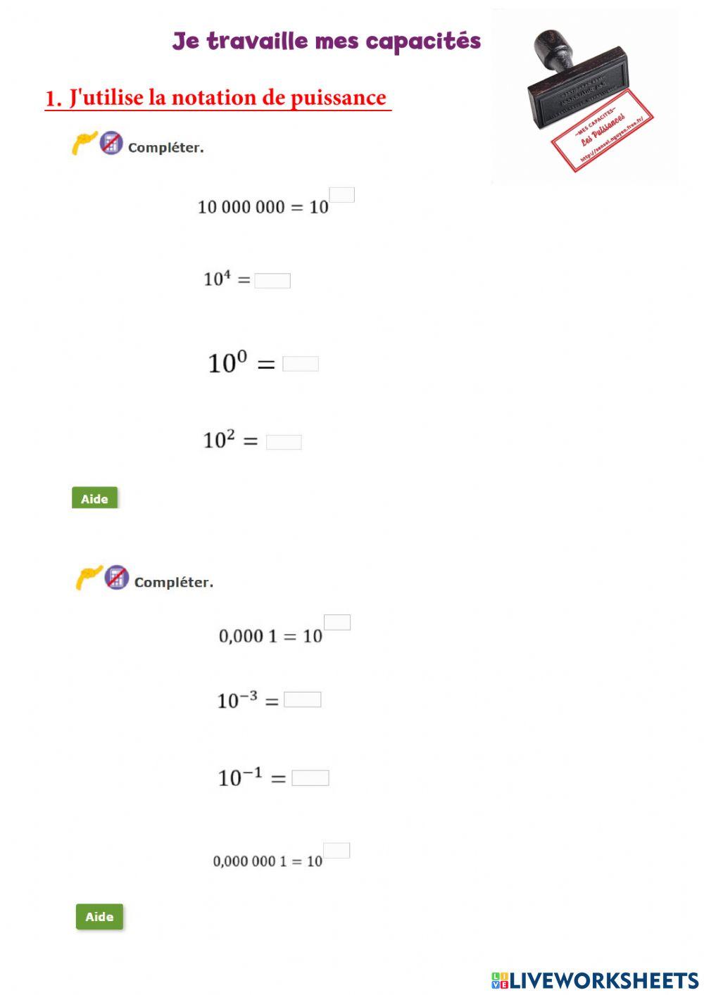 Je teste mes capacités sur les puissances