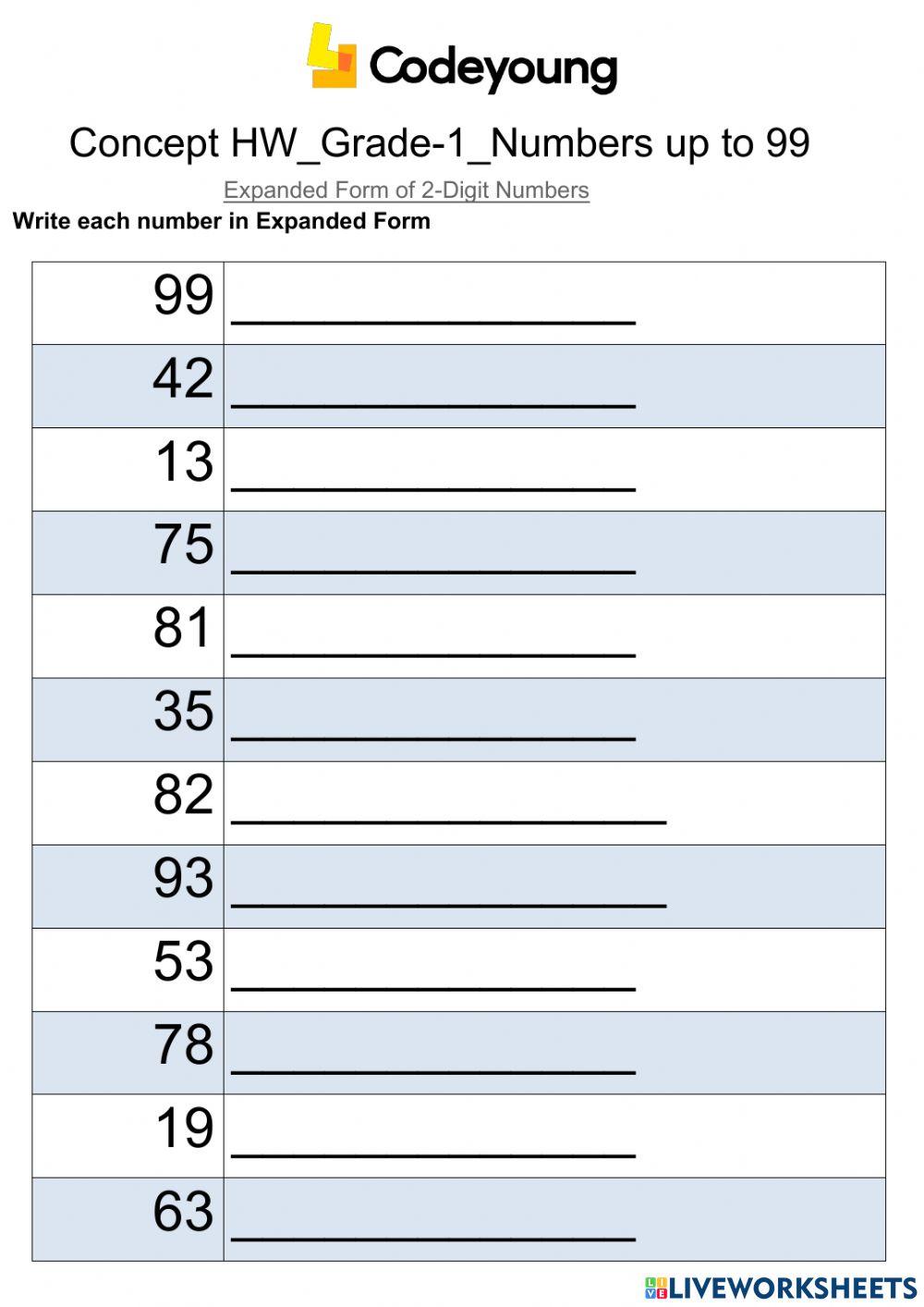 Expanded Form of 2-Digit Numbers (Abstract