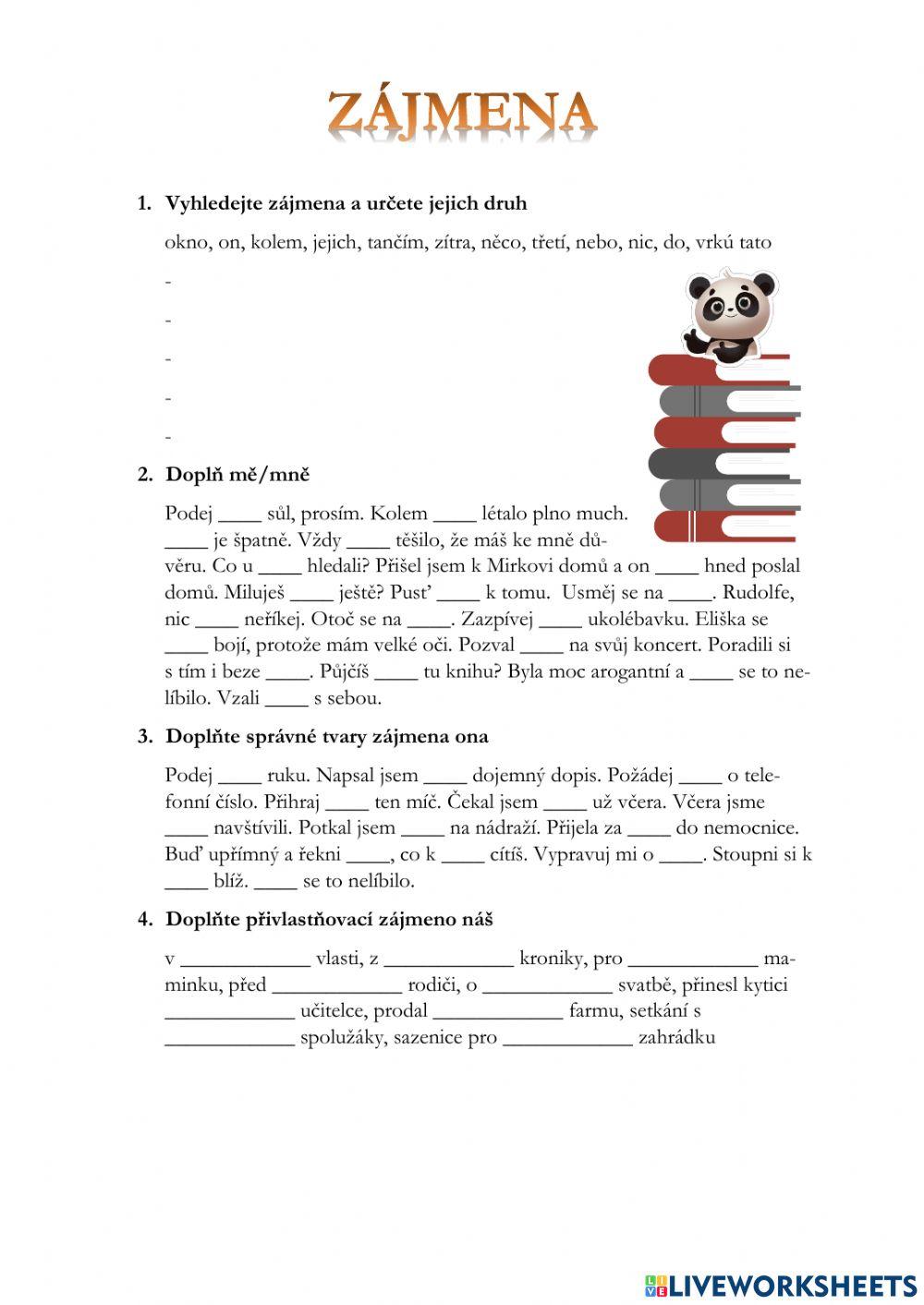 Pracovní list - Slovní druhy