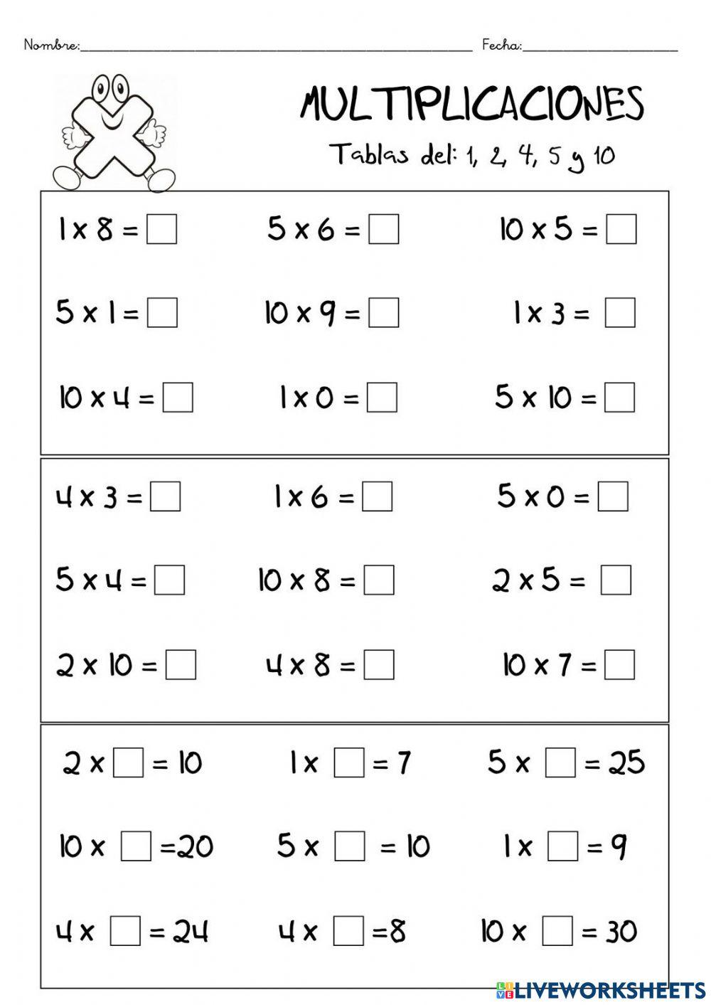 Tablas del 1, 2, 4, 5 y 10