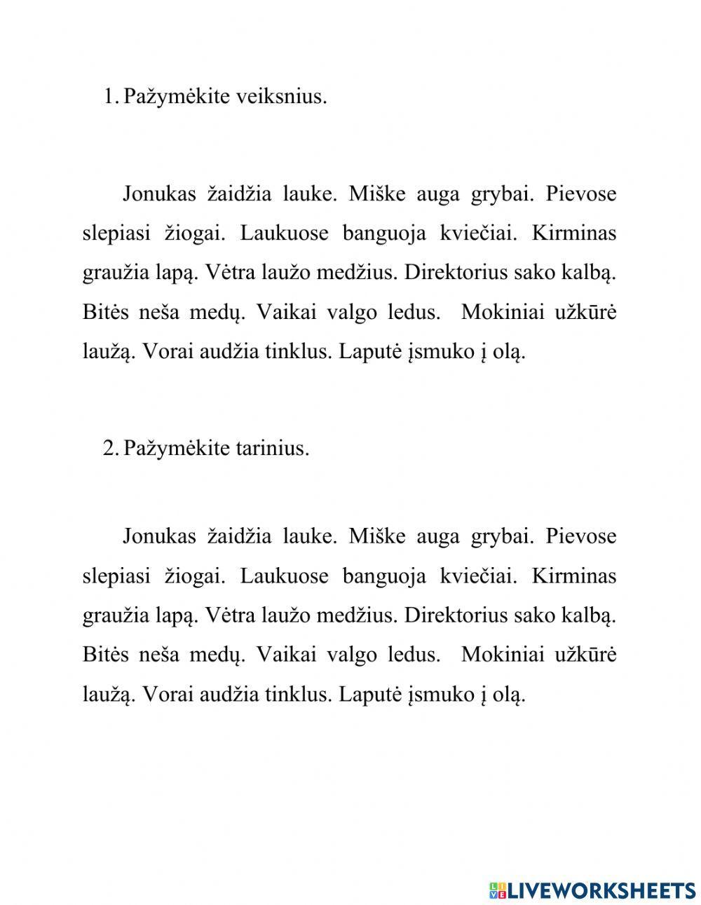 Pažymėkite veiksnius ir tarinius