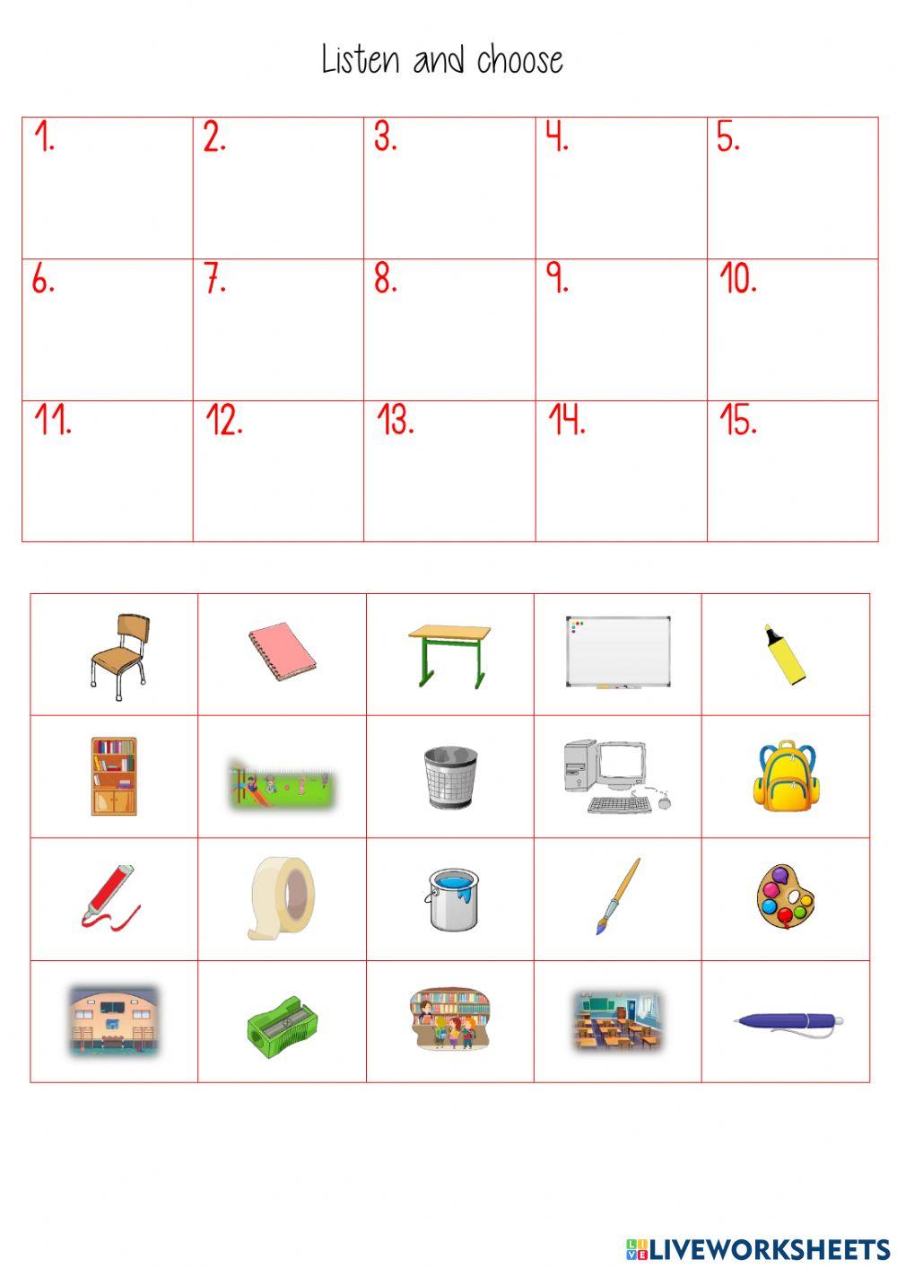 school supplies dictation 2