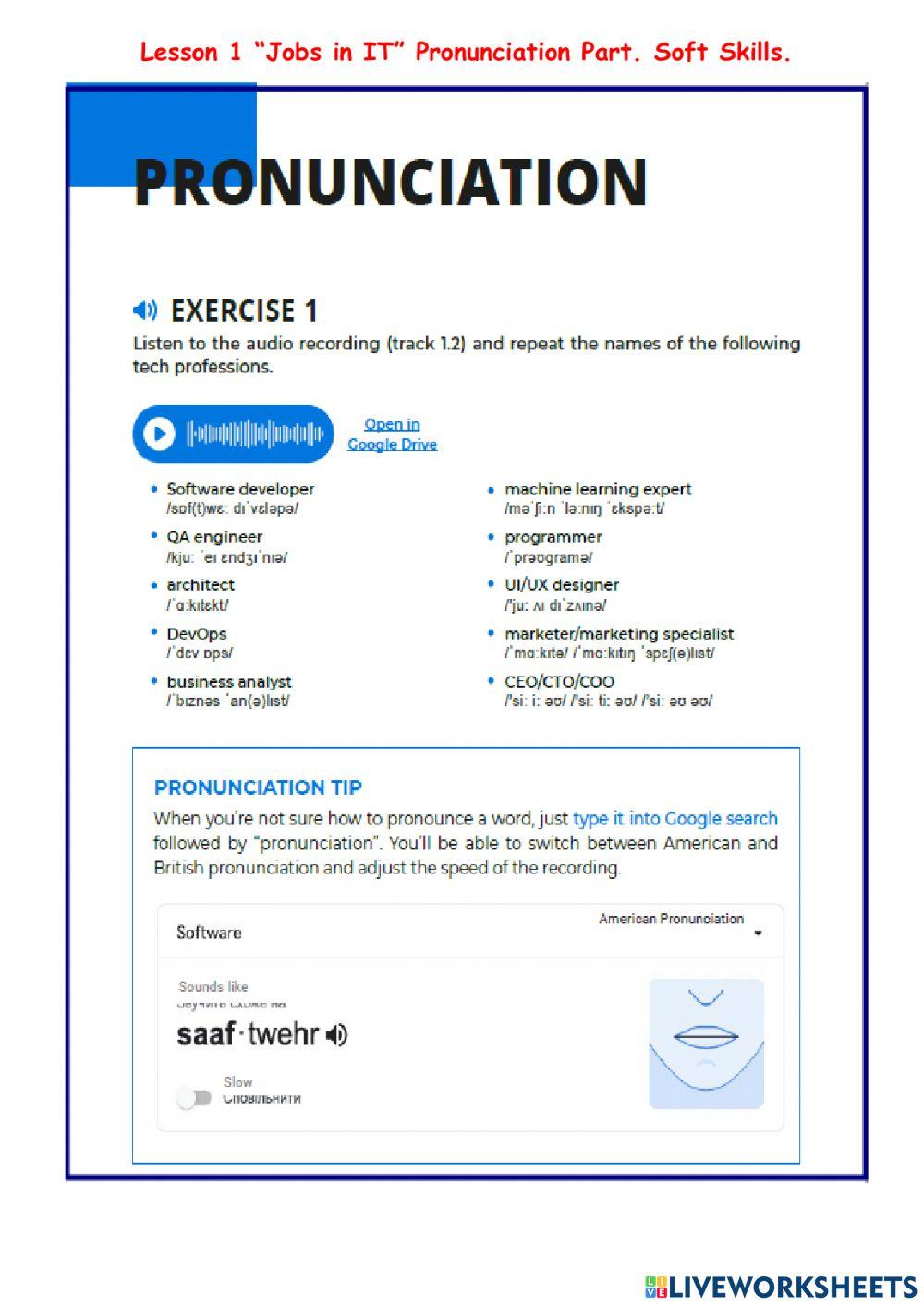 Lesson 1 -Jobs in IT- Pronuncioation and Soft Skills