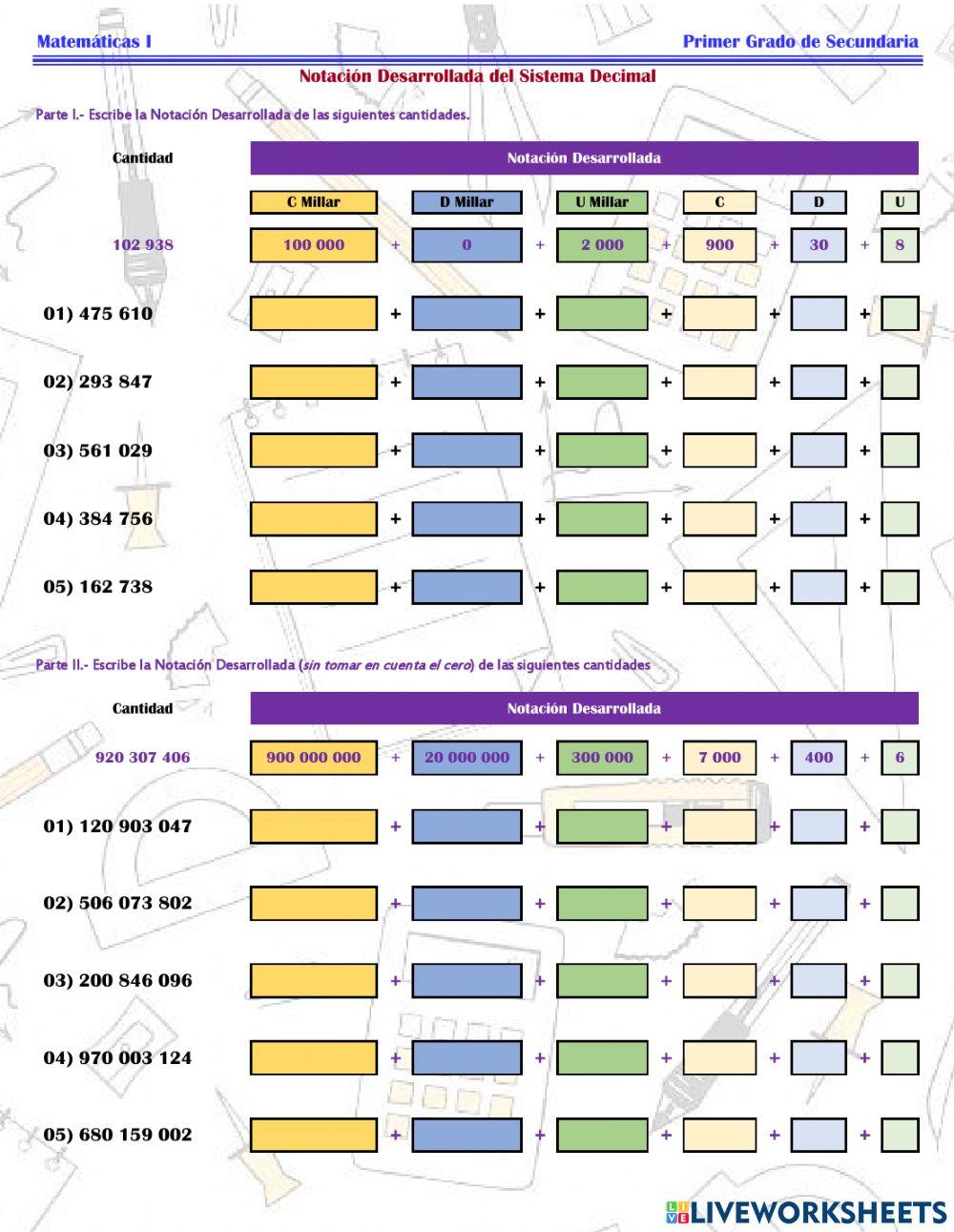 ESG127 Matemáticas 1 - Notación Desarrollada del Sistema Decimal -