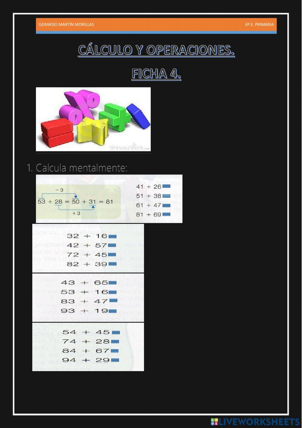 Cálculo y operaciones. Ficha 4. 6º.