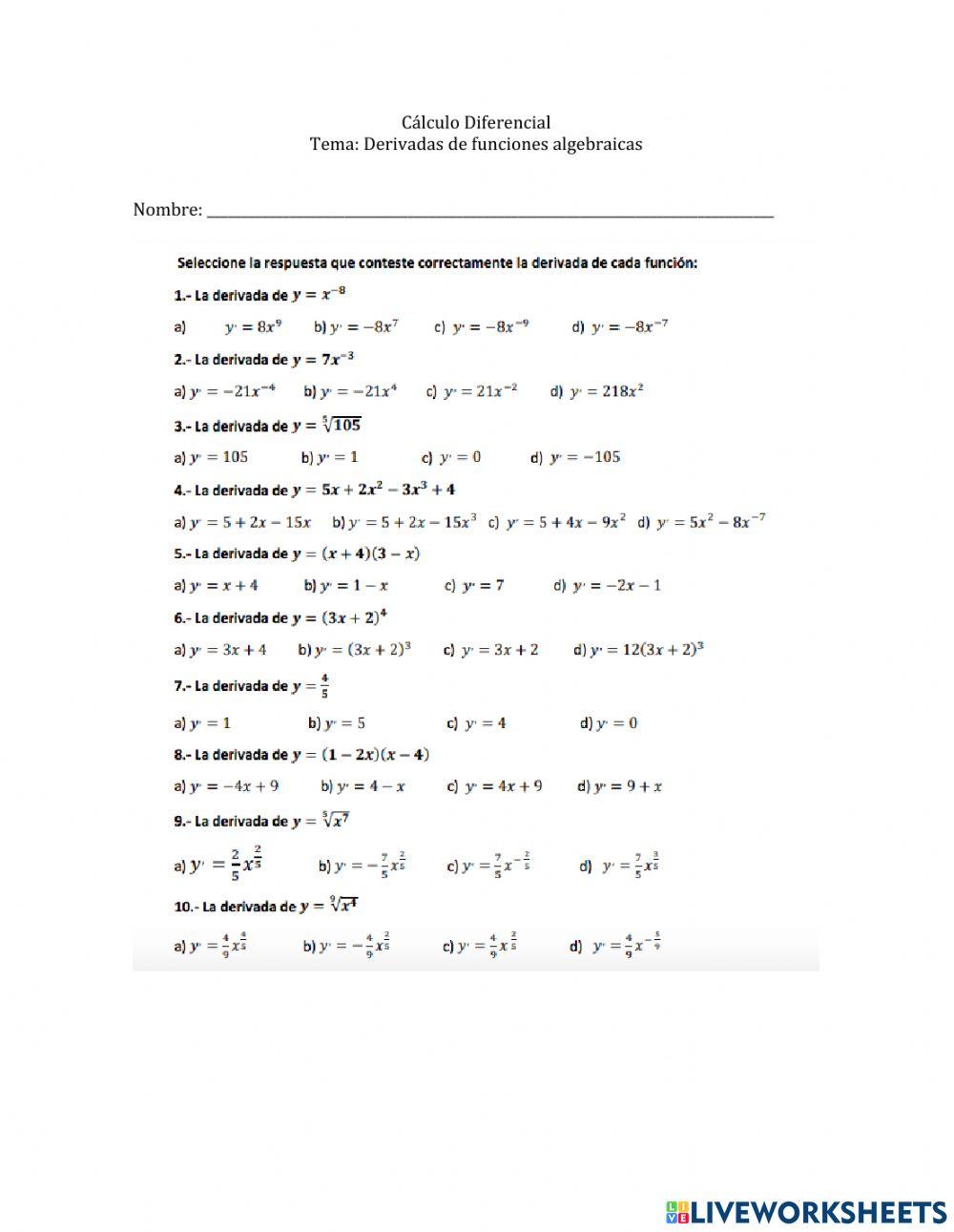 Derivadas de funciones algebraicas