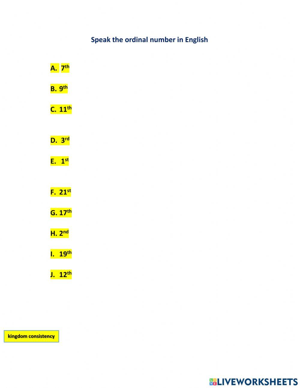 Ordinal NUMBERS Speaking