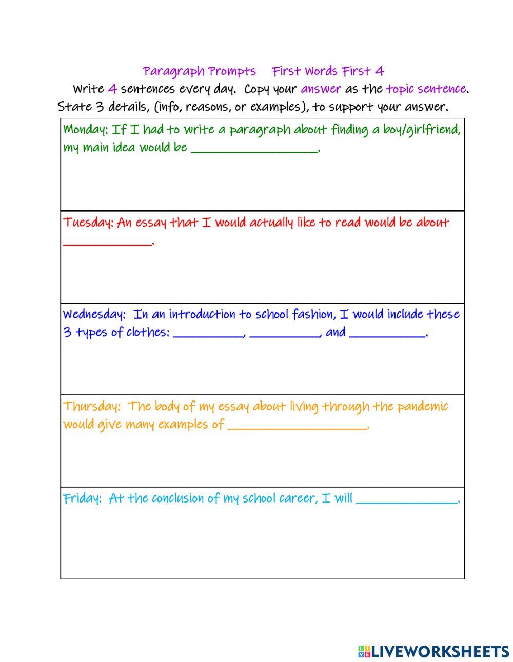 First Words First 4 Paragraphs