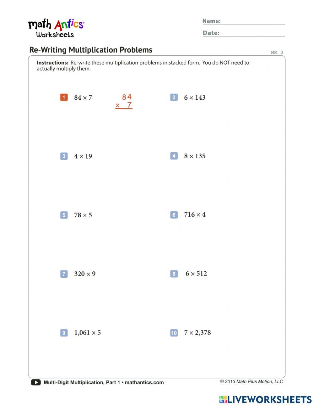 MathAntics:Multi.Digit Multiplication Pt.1 WS
