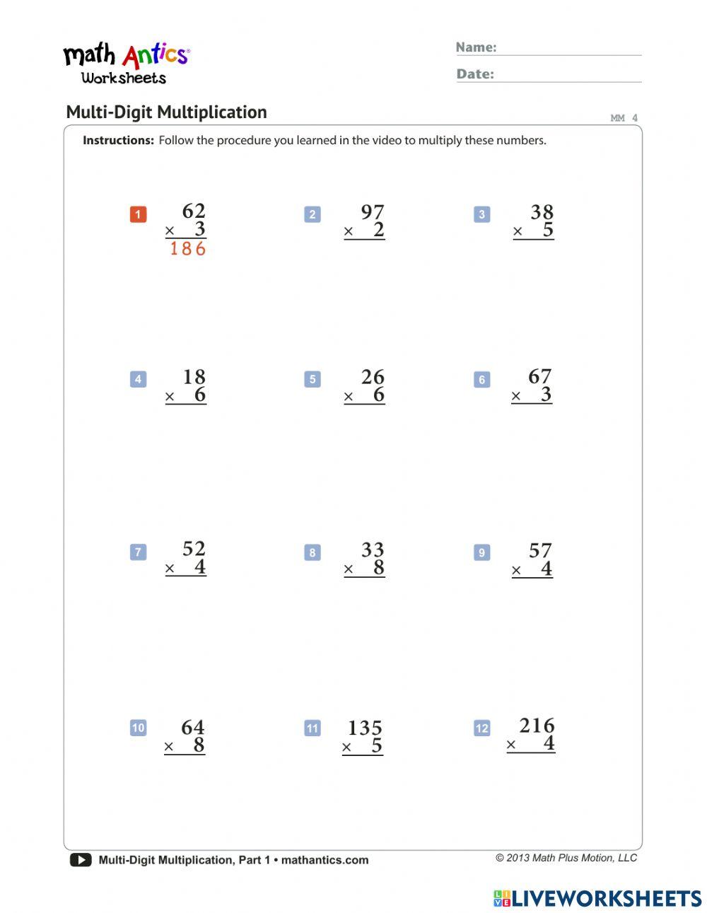 MathAntics:Multi.Digit Multiplication Pt.1 WS