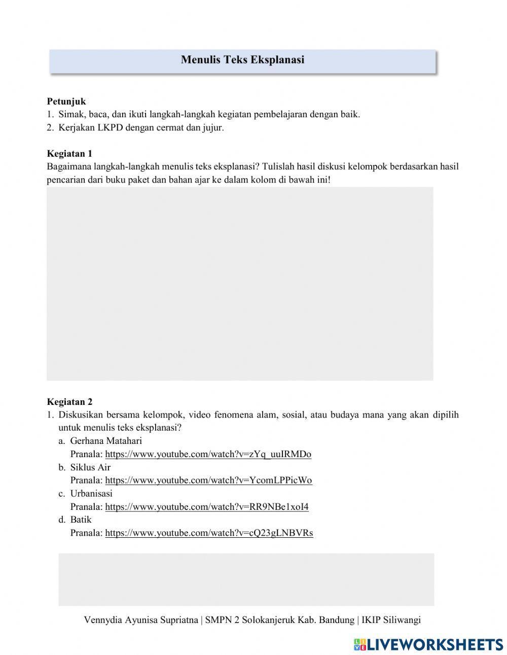 LKPD Menulis Teks Eksplanasi