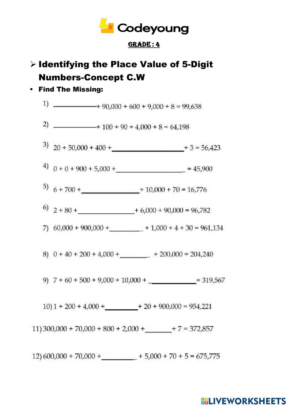 	Identifying the Place Value of 5-Digit Numbers-Concept C.W