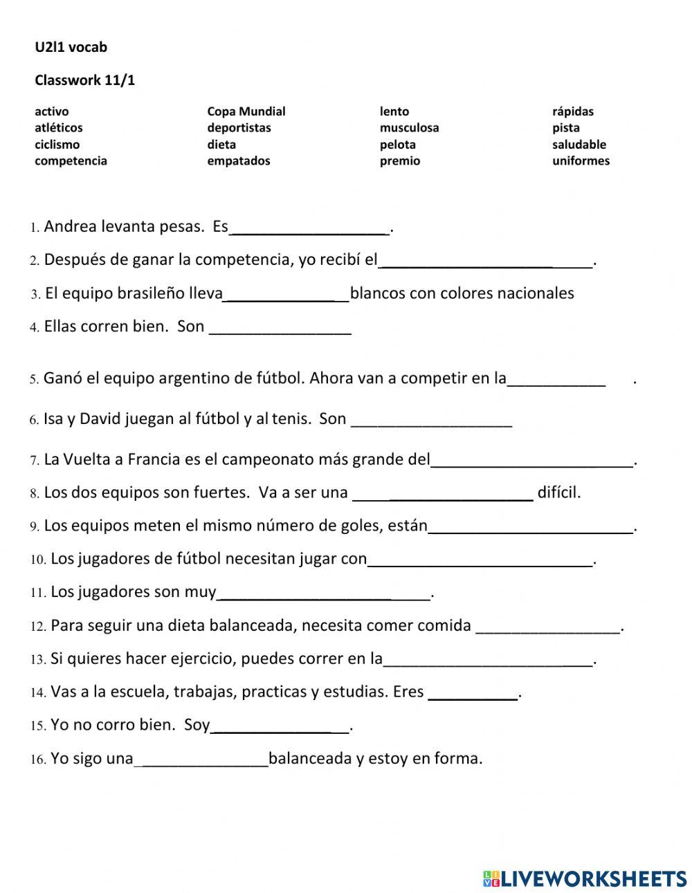 U2L1 avancemos vocab worksheet | Live Worksheets