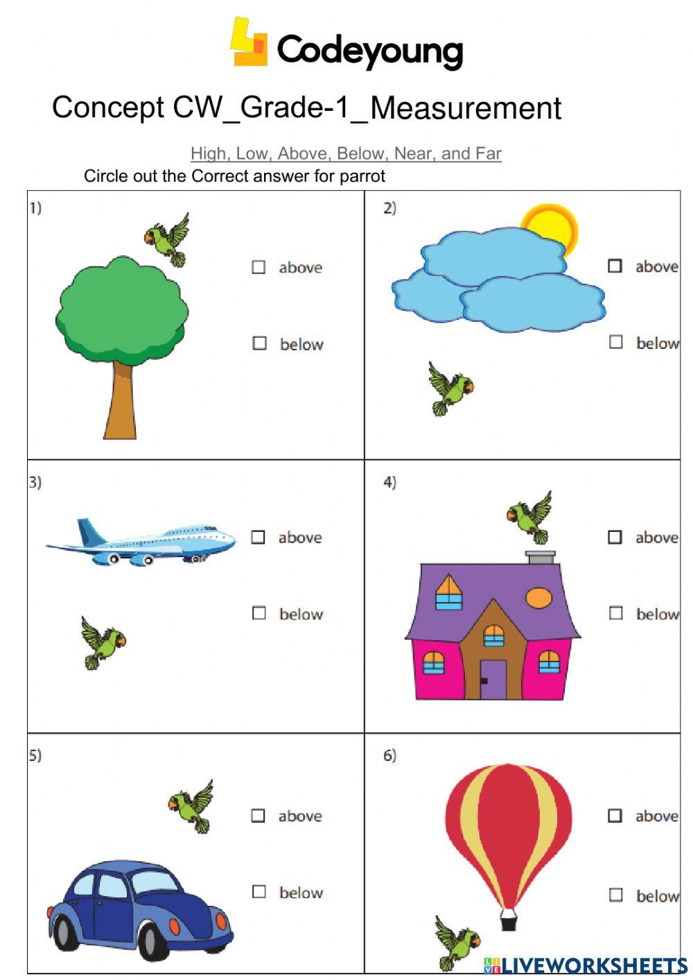 High, Low, Above, Below, Near, and Far-Concept CW worksheet
