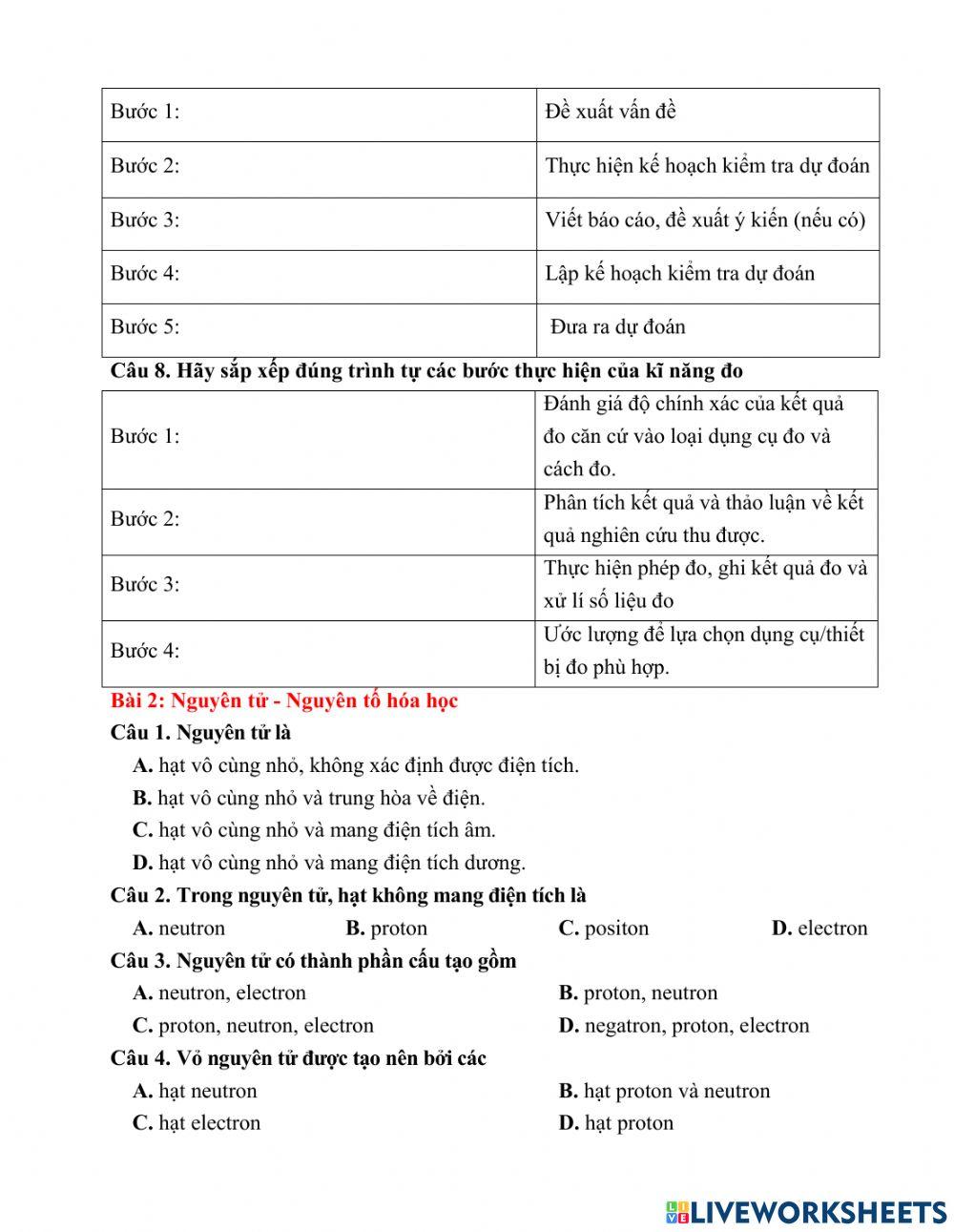 ÔN TẬP KIỂM TRA GIỮA KÌ I - MÔN KHTN 7