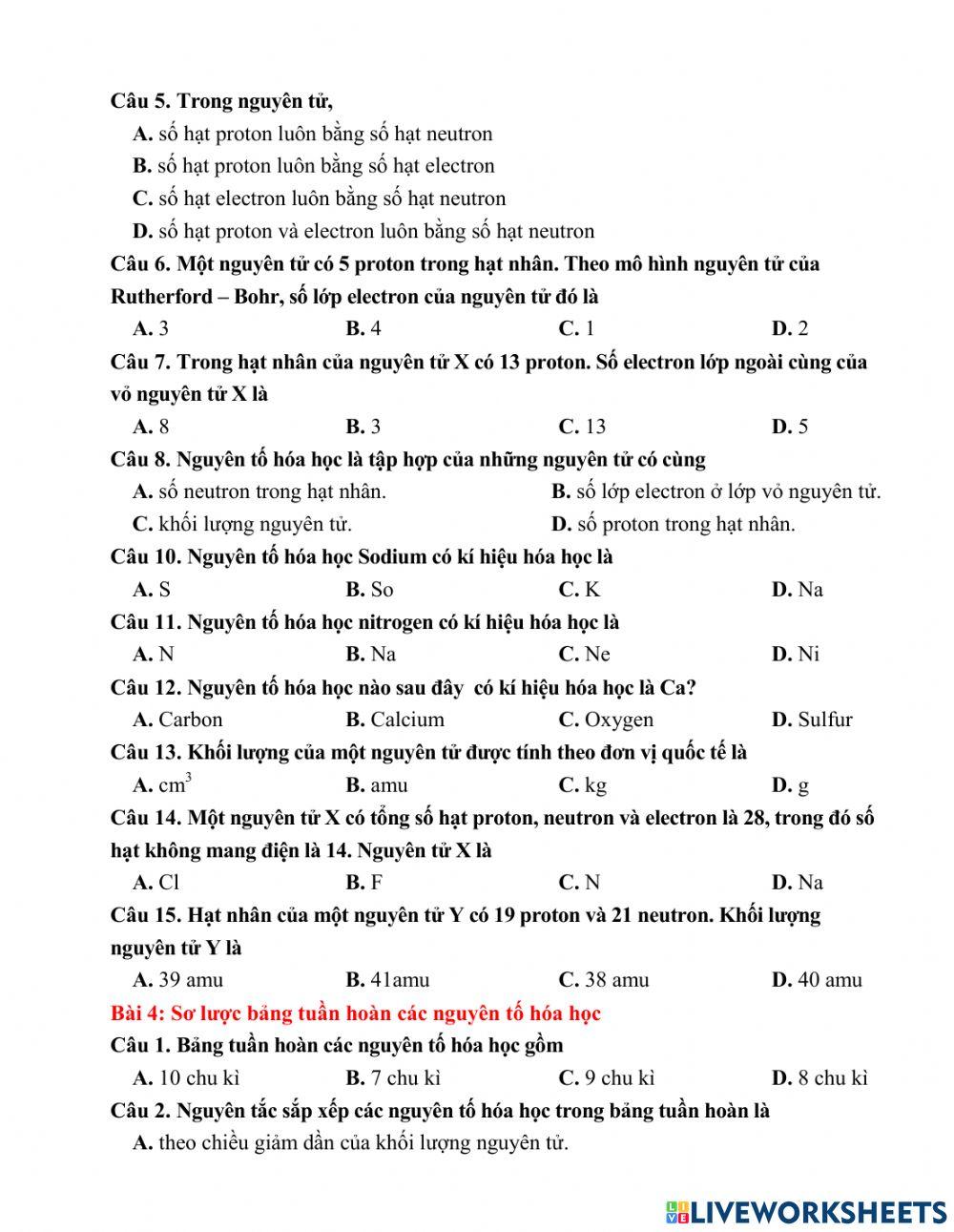 ÔN TẬP KIỂM TRA GIỮA KÌ I - MÔN KHTN 7