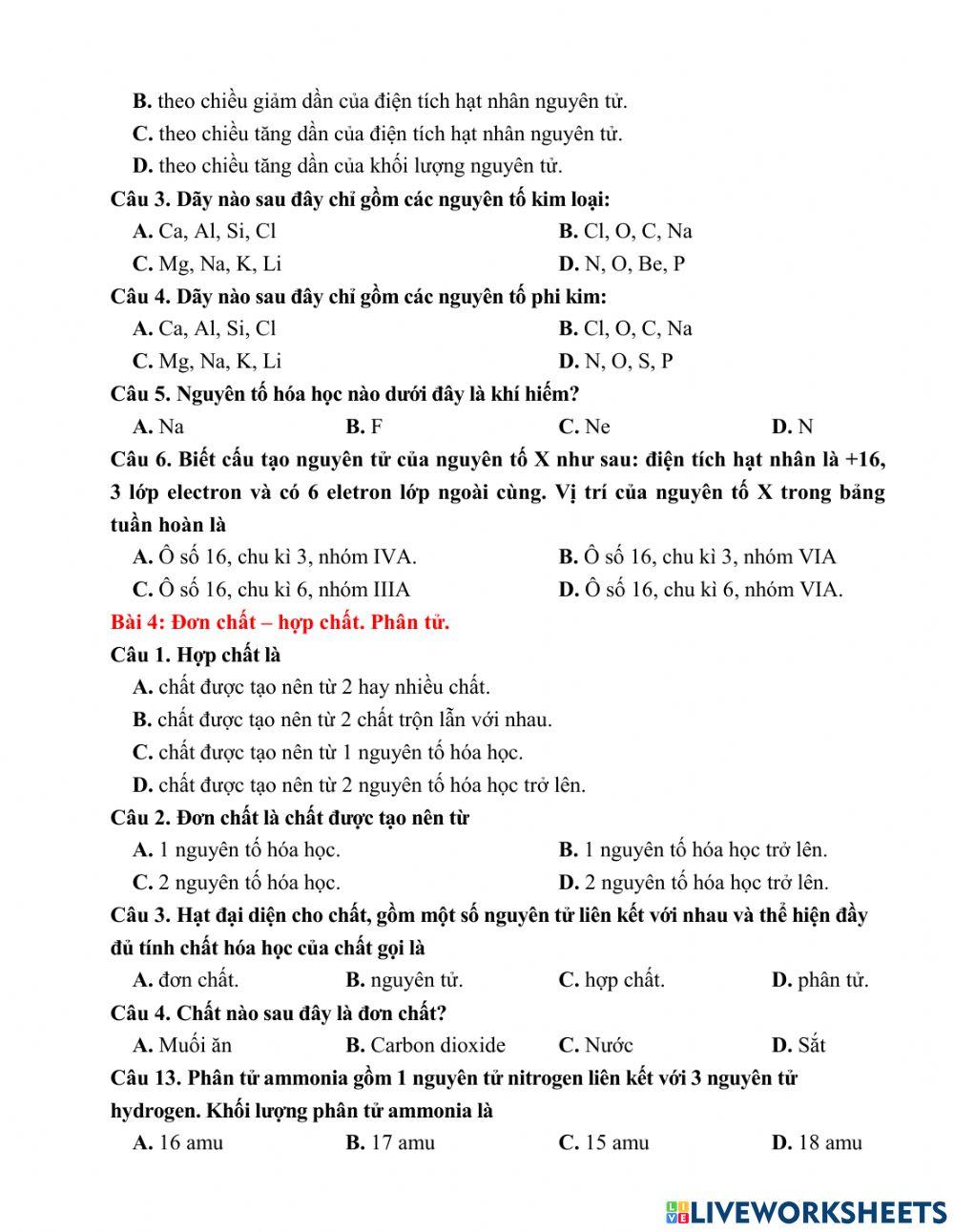 ÔN TẬP KIỂM TRA GIỮA KÌ I - MÔN KHTN 7