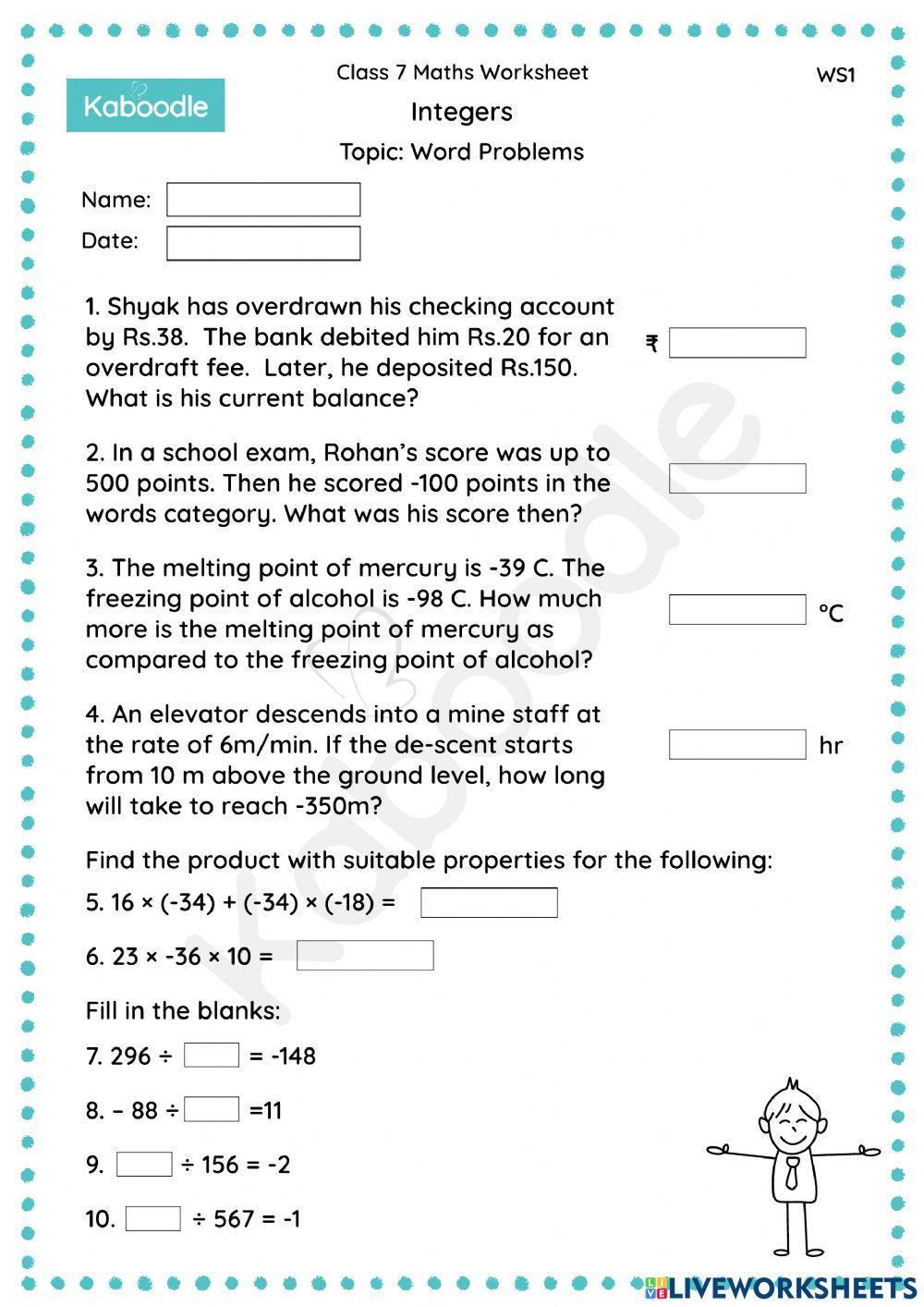 2196918 integers word problems kaboodle