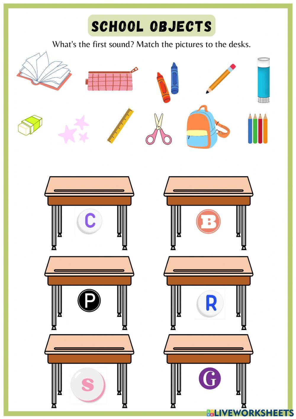 School objects online exercise for beginners