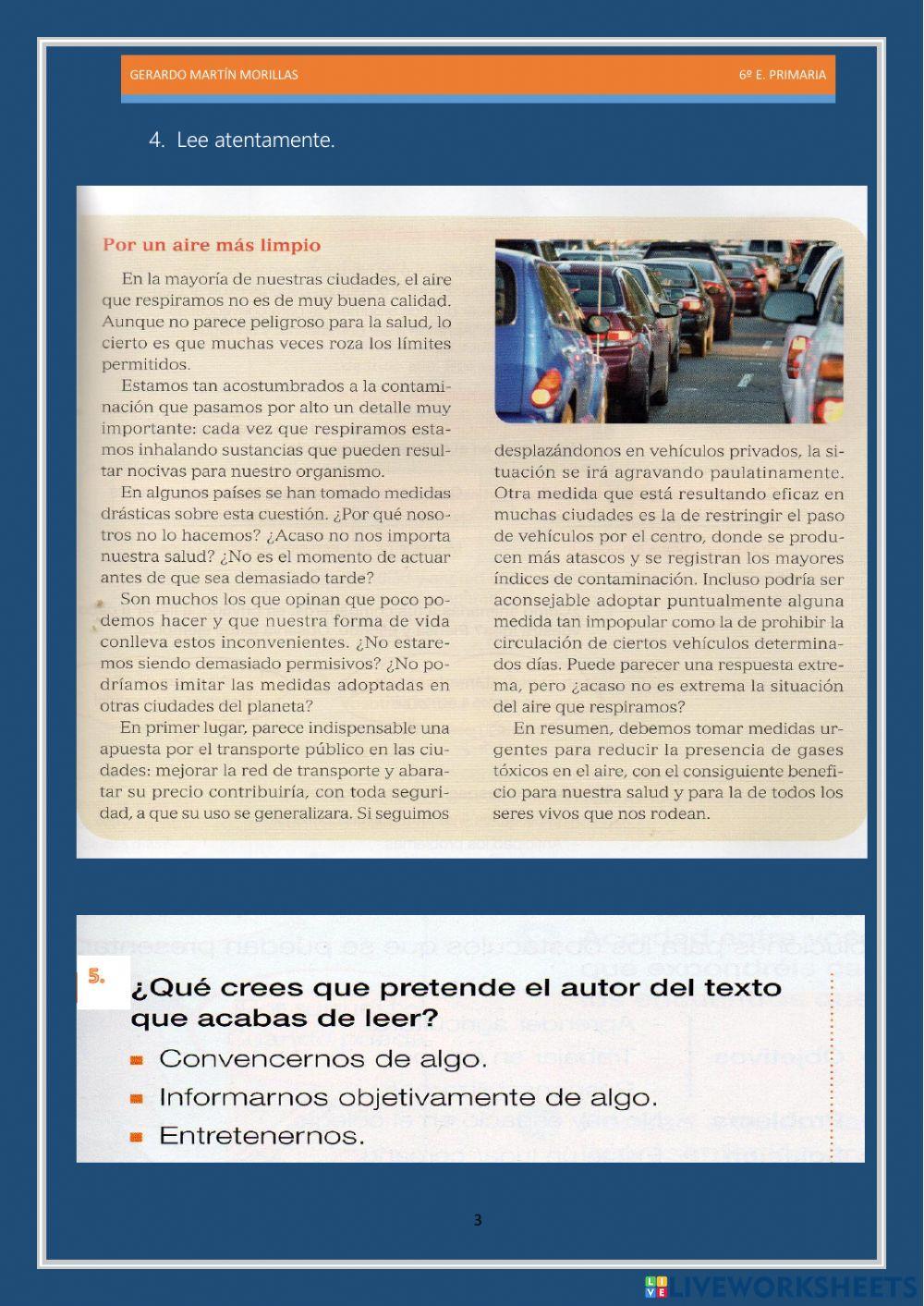 Competencia lectora. Tarea 7. 6º. Competencia lectora. Tarea 7. 6º.