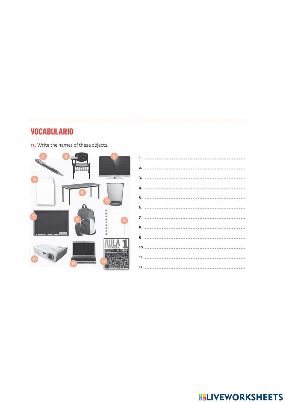 Vocabulario de la clase