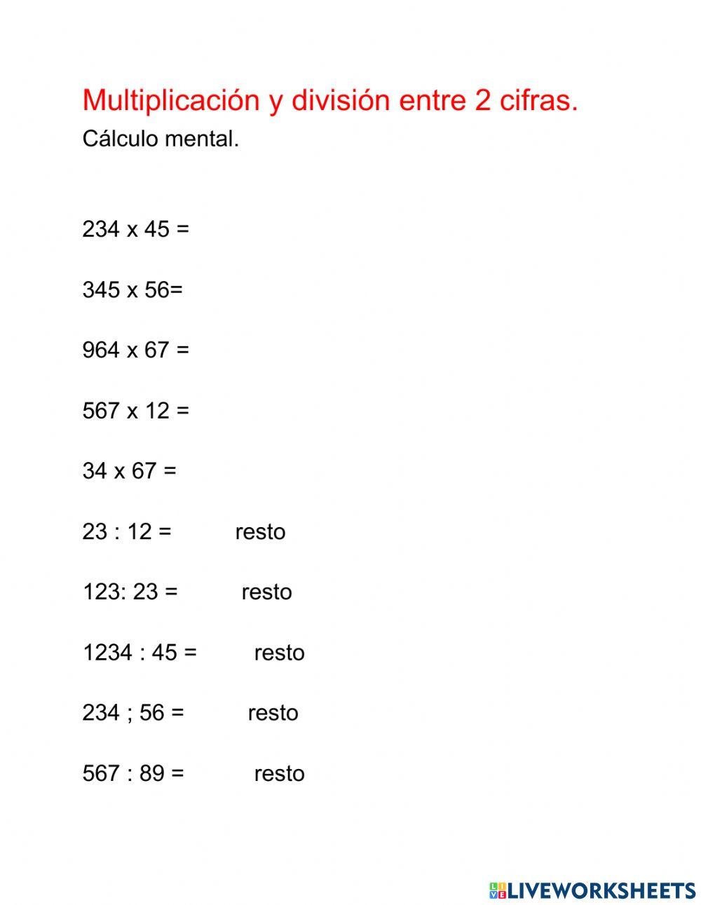 Multiplicación y división entre 2 cifras
