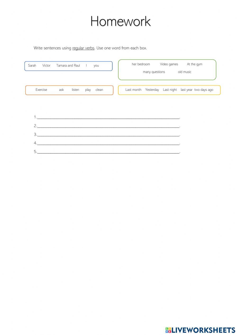 Regular verbs in past  sentences