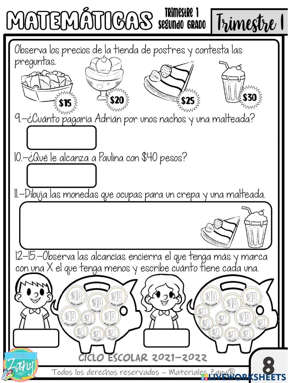 Evaluación 2do. grado 1er trimestre primaria