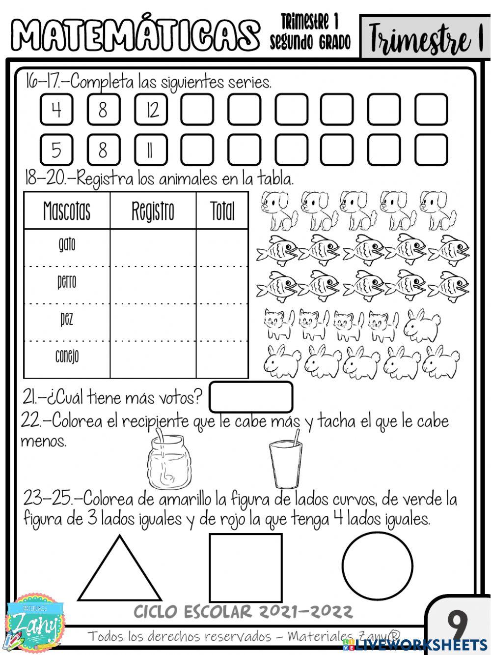 Evaluación 2do. grado 1er trimestre primaria