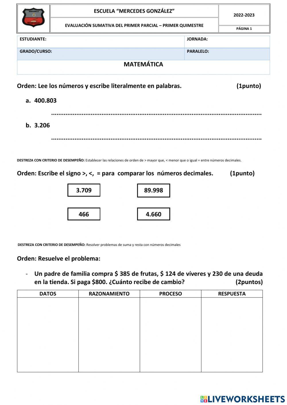 Evaluacion de matematica